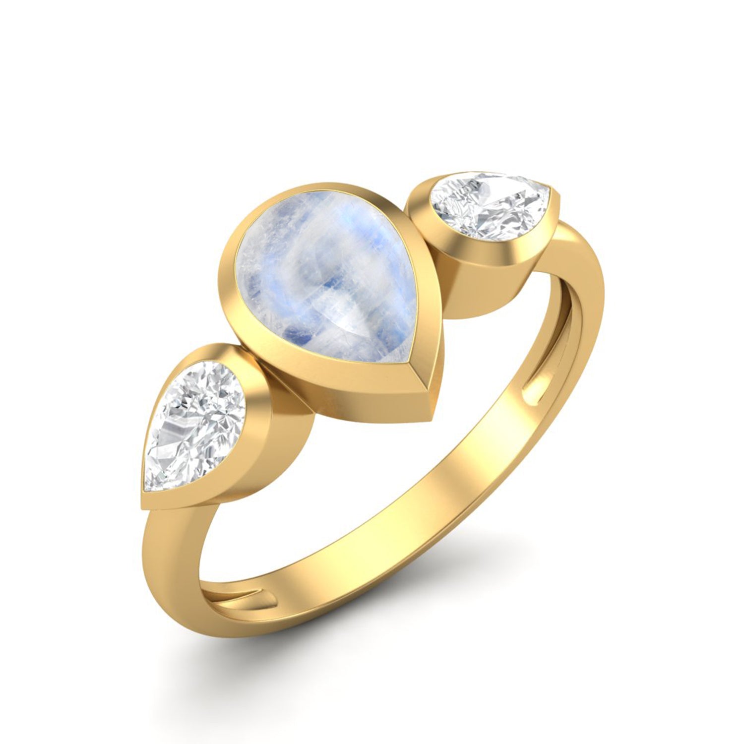 Moonstone Three Stone Modern Ring – Sterling Silver