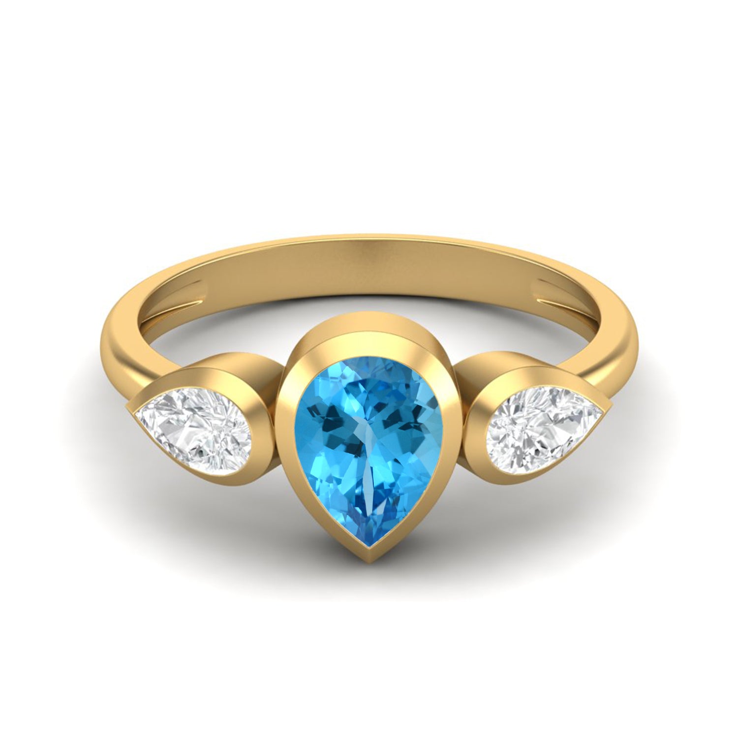 Swiss Blue Topaz Three Stone Modern Ring – Sterling Silver