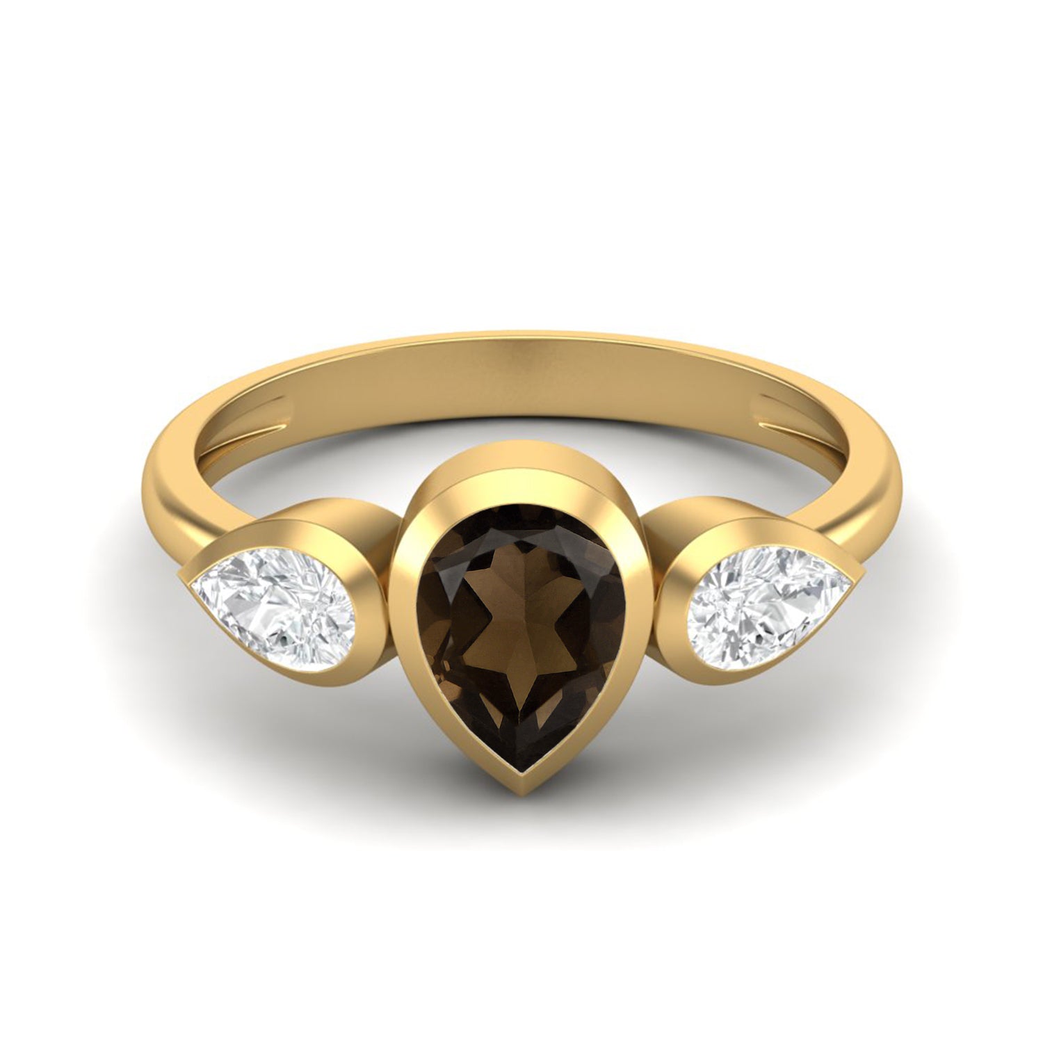 Smoky Quartz Three Stone Modern Ring – Sterling Silver