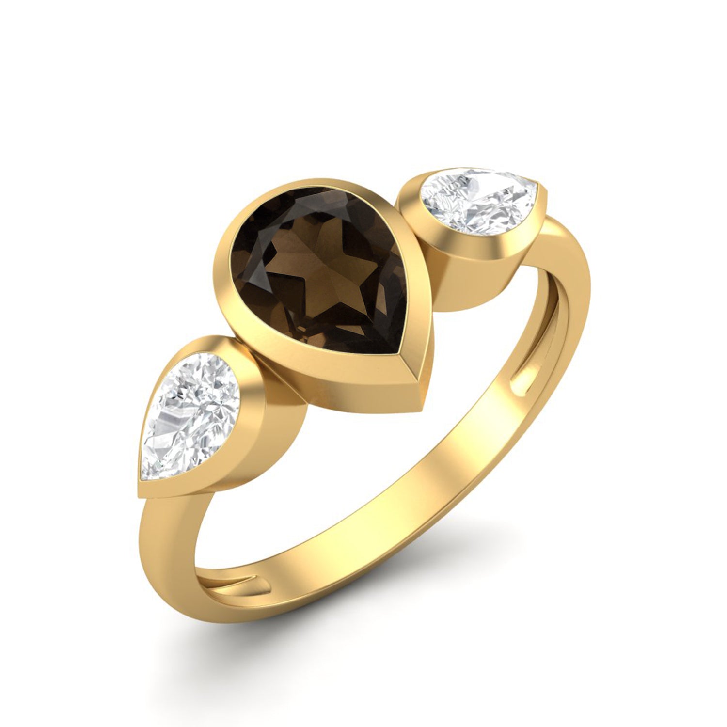 Smoky Quartz Three Stone Modern Ring – Sterling Silver