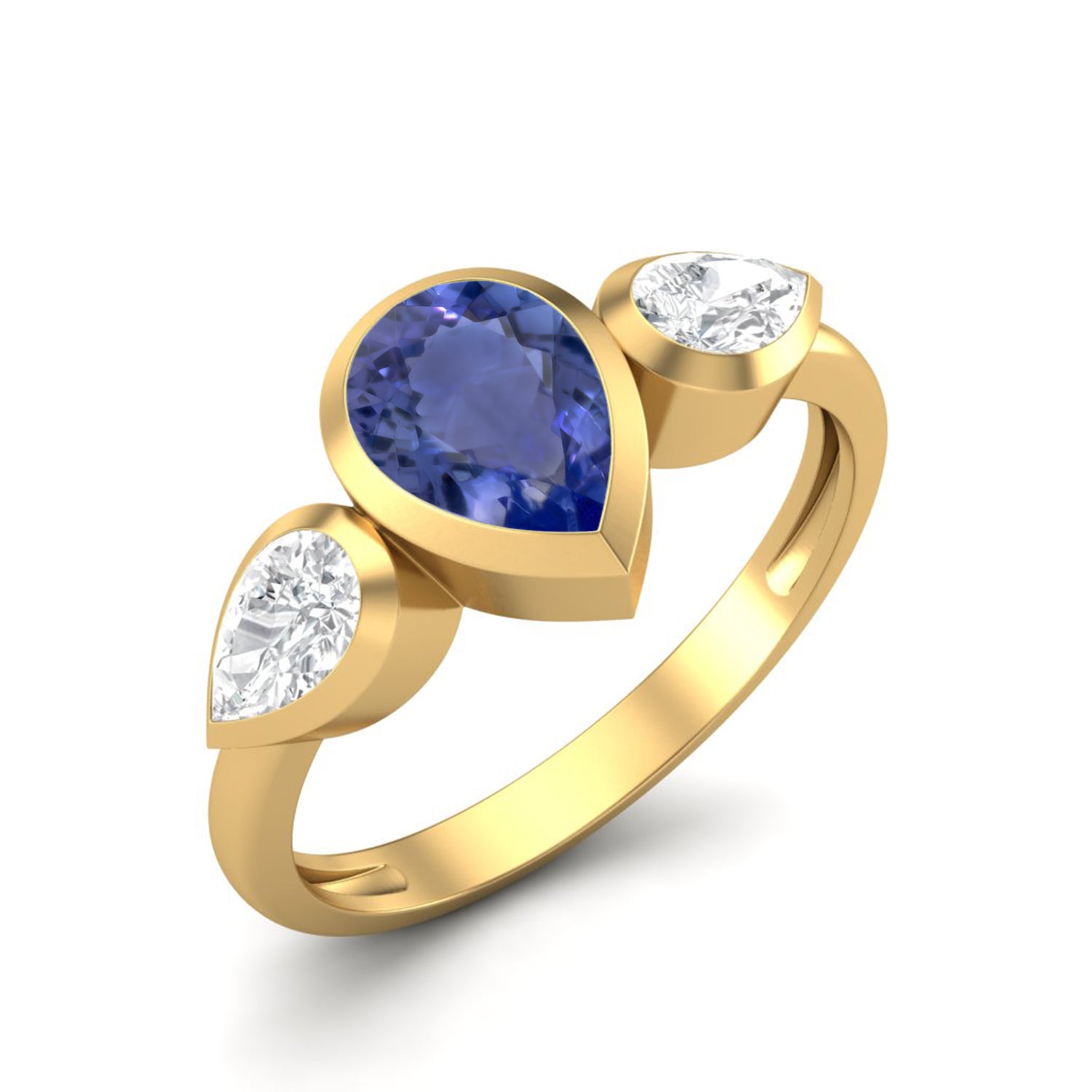 Tanzanite Three Stone Modern Ring – Sterling Silver