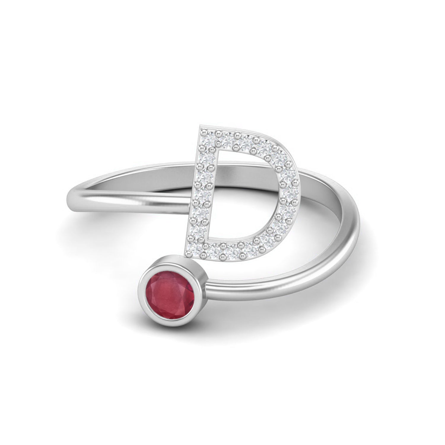 Ruby 0.10 Ct Round nitial "D" Ring – 14k Yellow Gold
