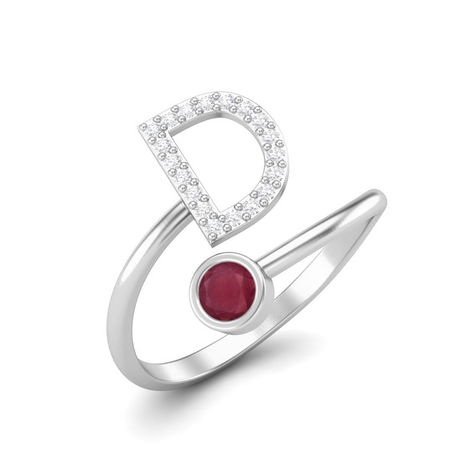 Ruby 0.10 Ct Round nitial "D" Ring – 14k Yellow Gold