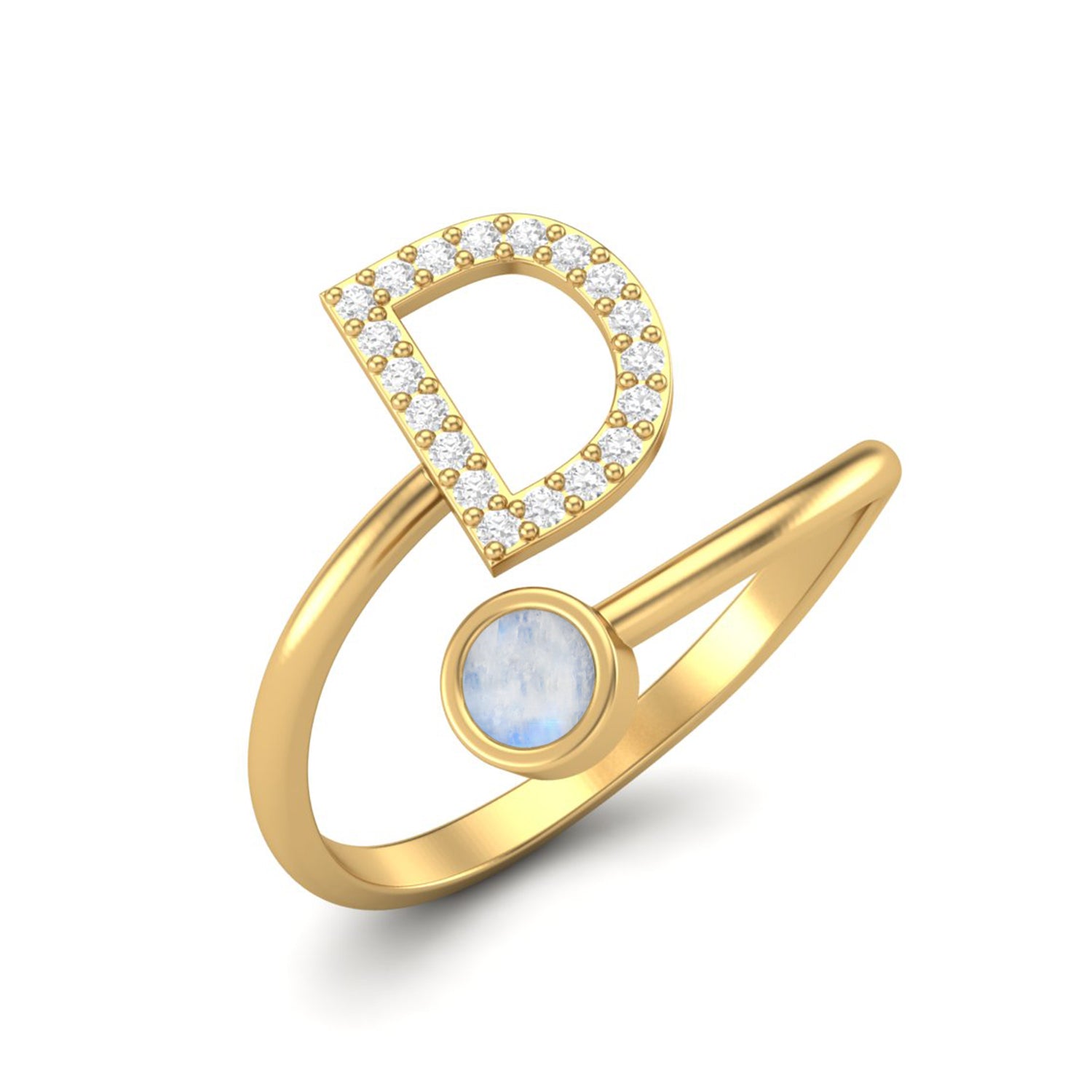 Round Moonstone nitial "D" Ring - Sterling Silver