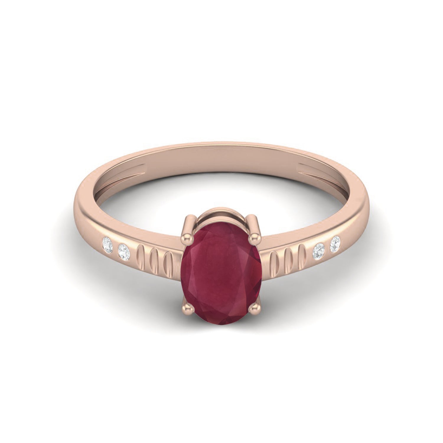 Ruby 1.00 Ct Oval Side Accent Ring – 14k Yellow Gold