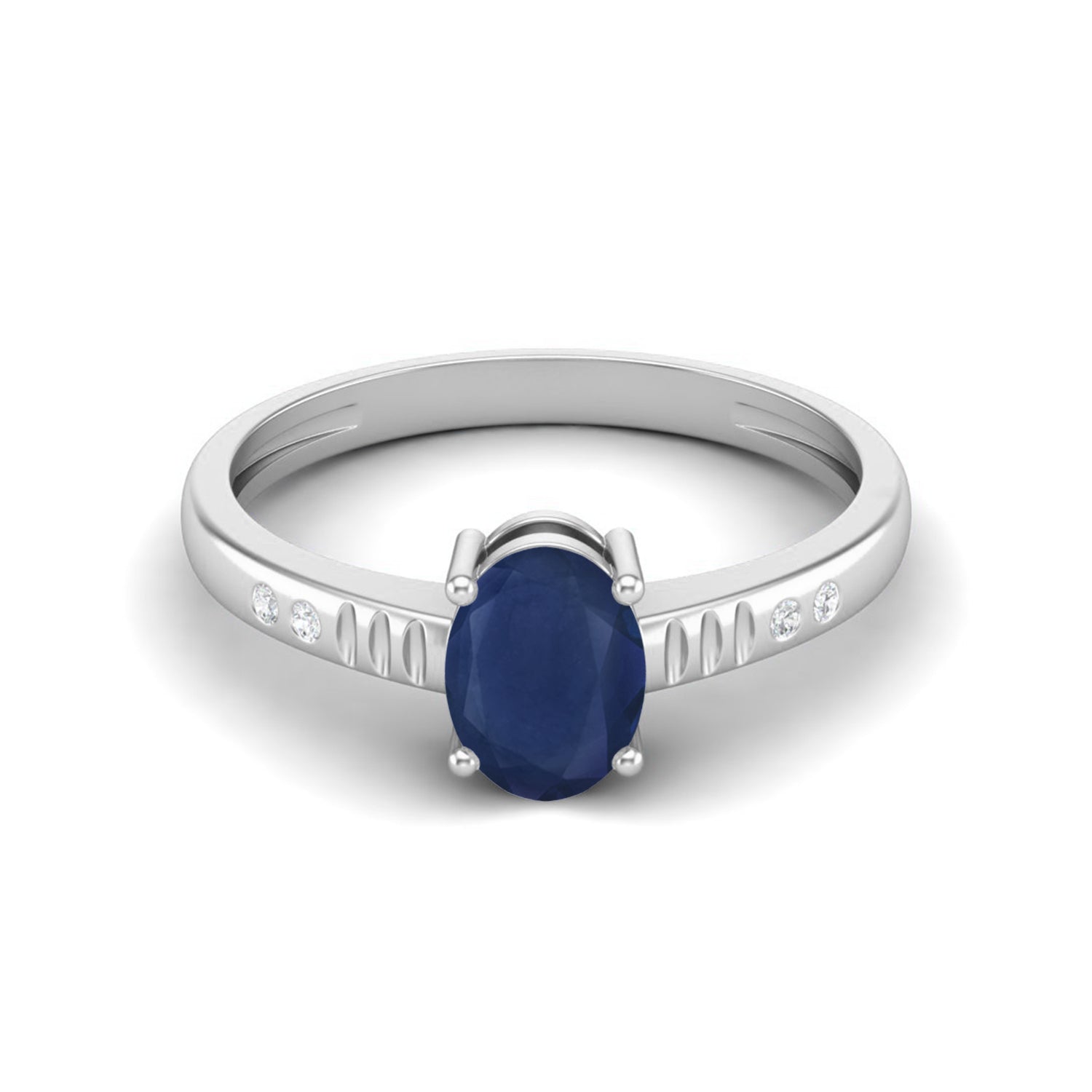 Blue Sapphire Oval Solitaire Ring – Sterling Silver