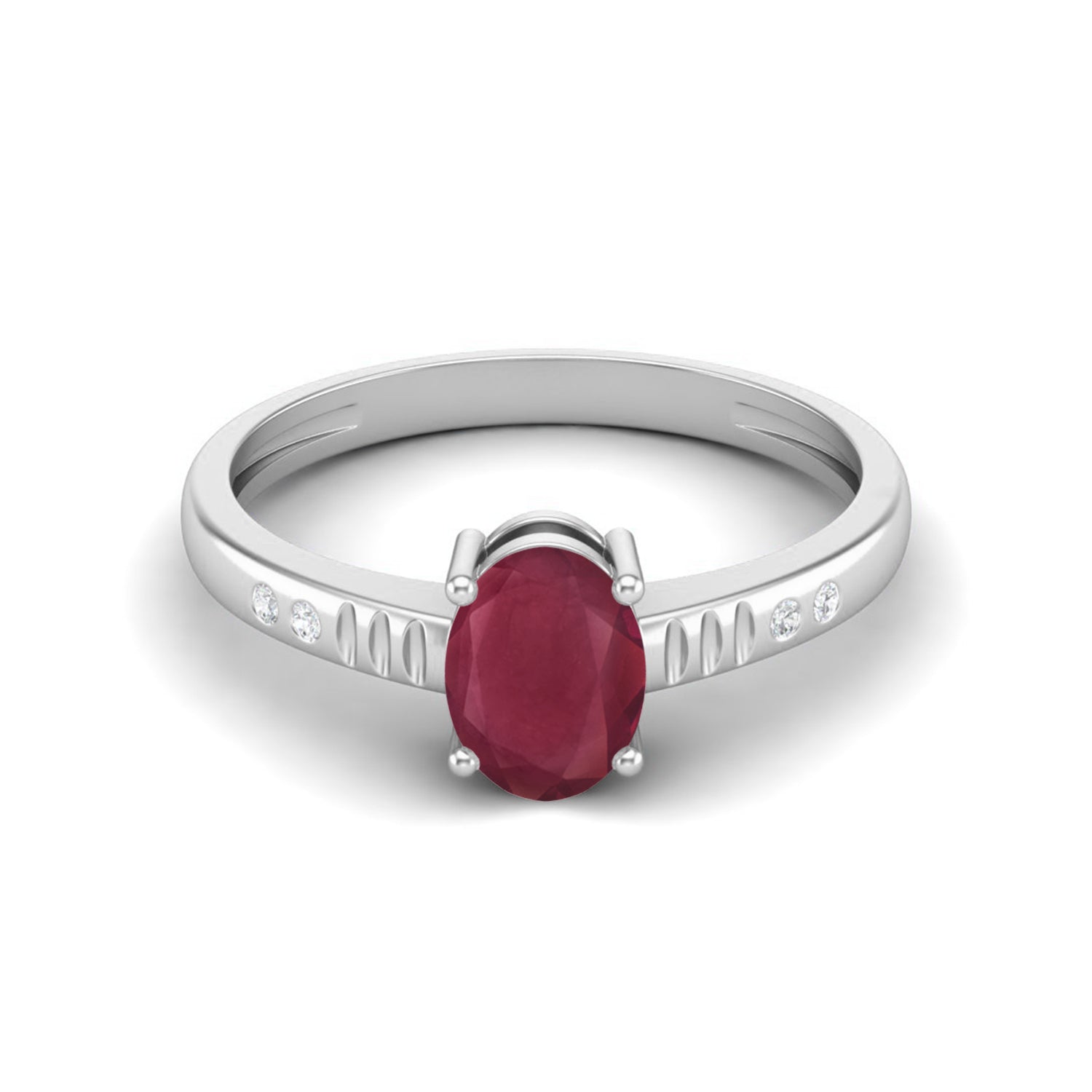 Ruby 1.00 Ct Oval Side Accent Ring – 14k Yellow Gold