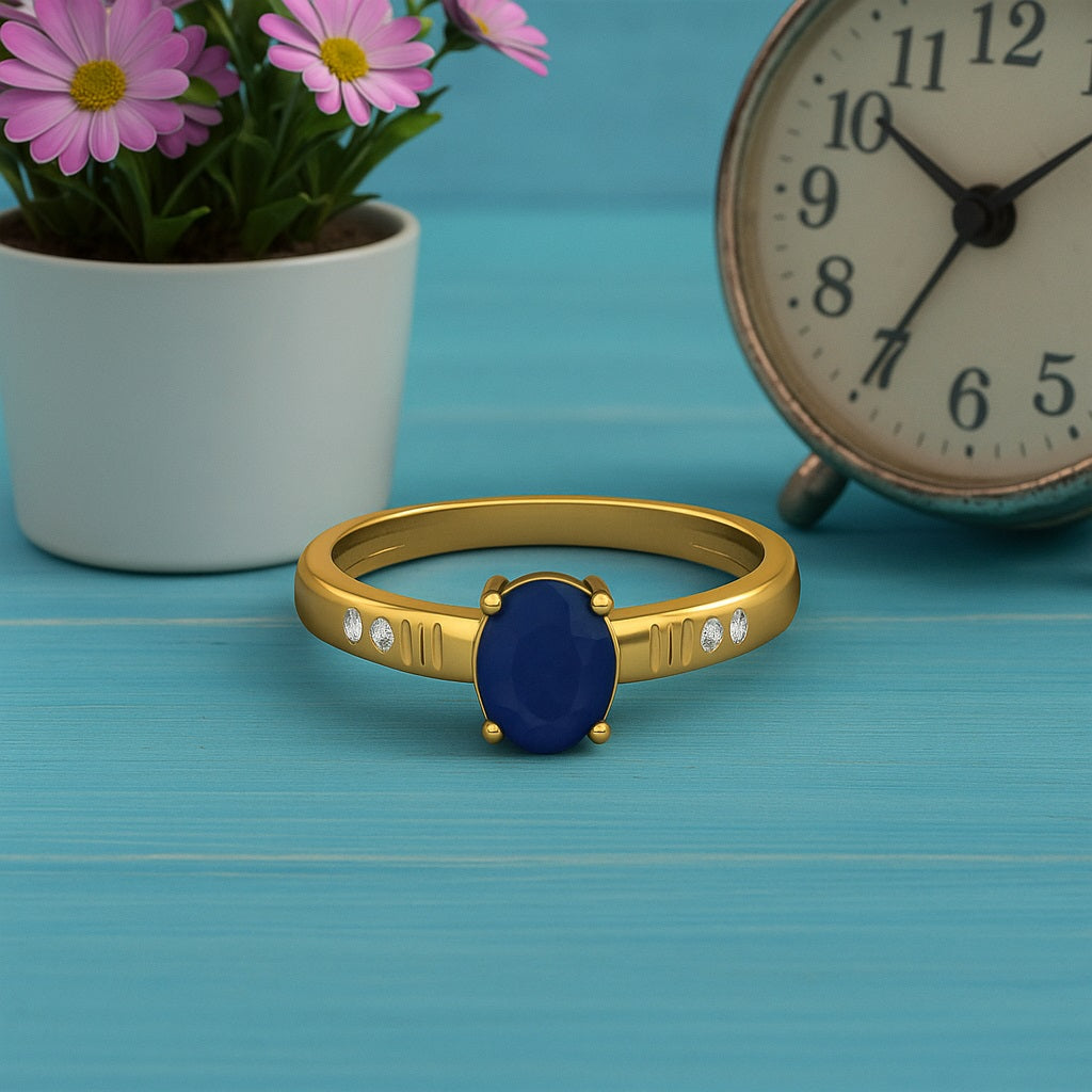 Blue Sapphire 0.75 Ct Oval Solitaire Ring – 14K Yellow Gold