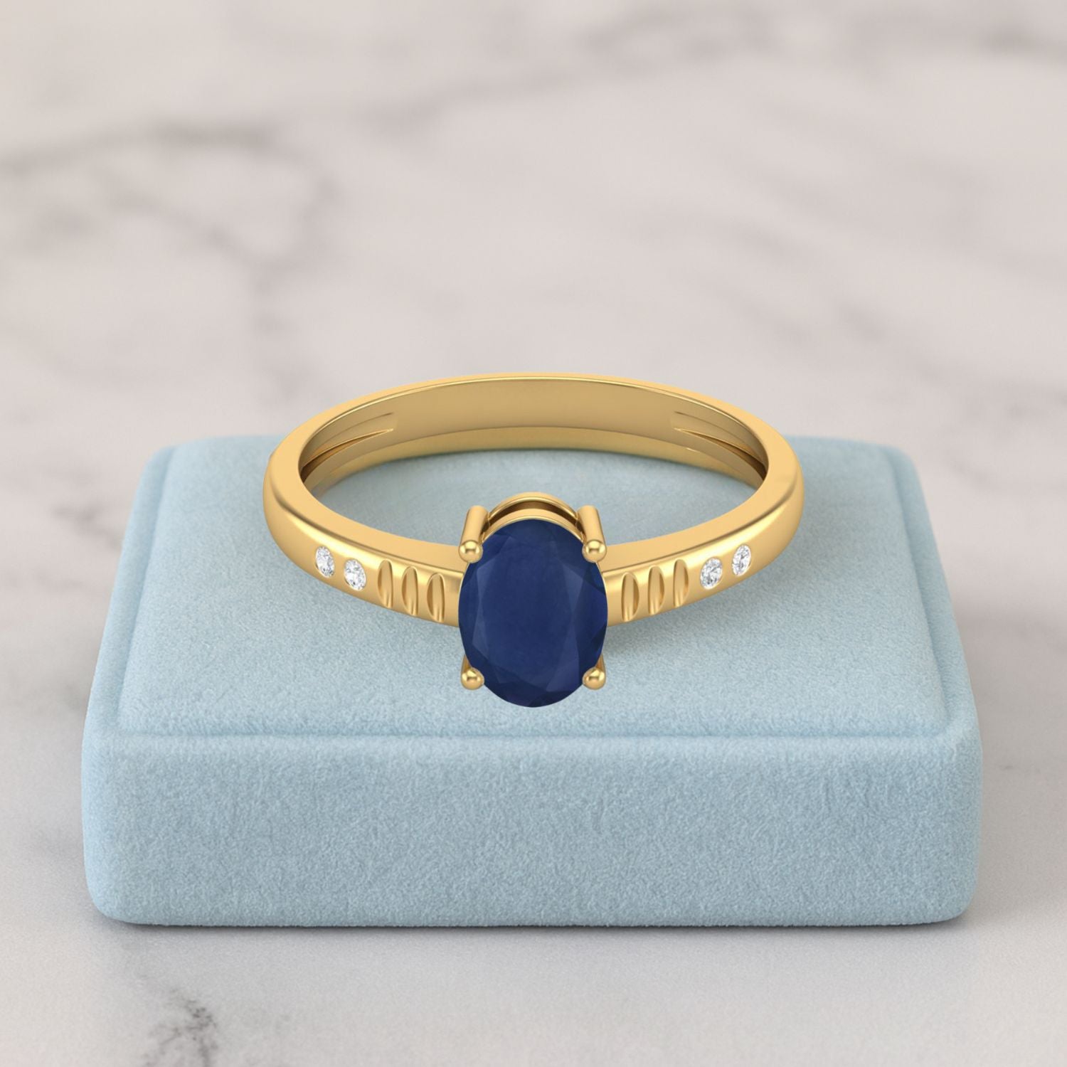 Blue Sapphire 0.75 Ct Oval Solitaire Ring – 14K Yellow Gold