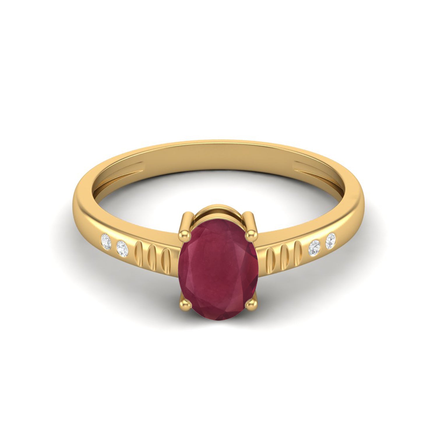 Ruby 1.00 Ct Oval Side Accent Ring – 14k Yellow Gold