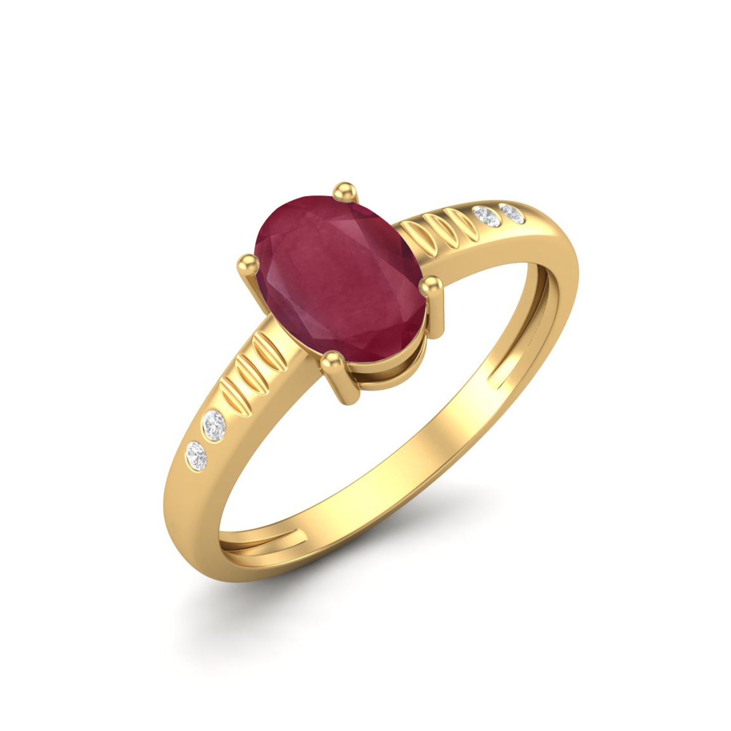 Ruby 1.00 Ct Oval Side Accent Ring – 14k Yellow Gold
