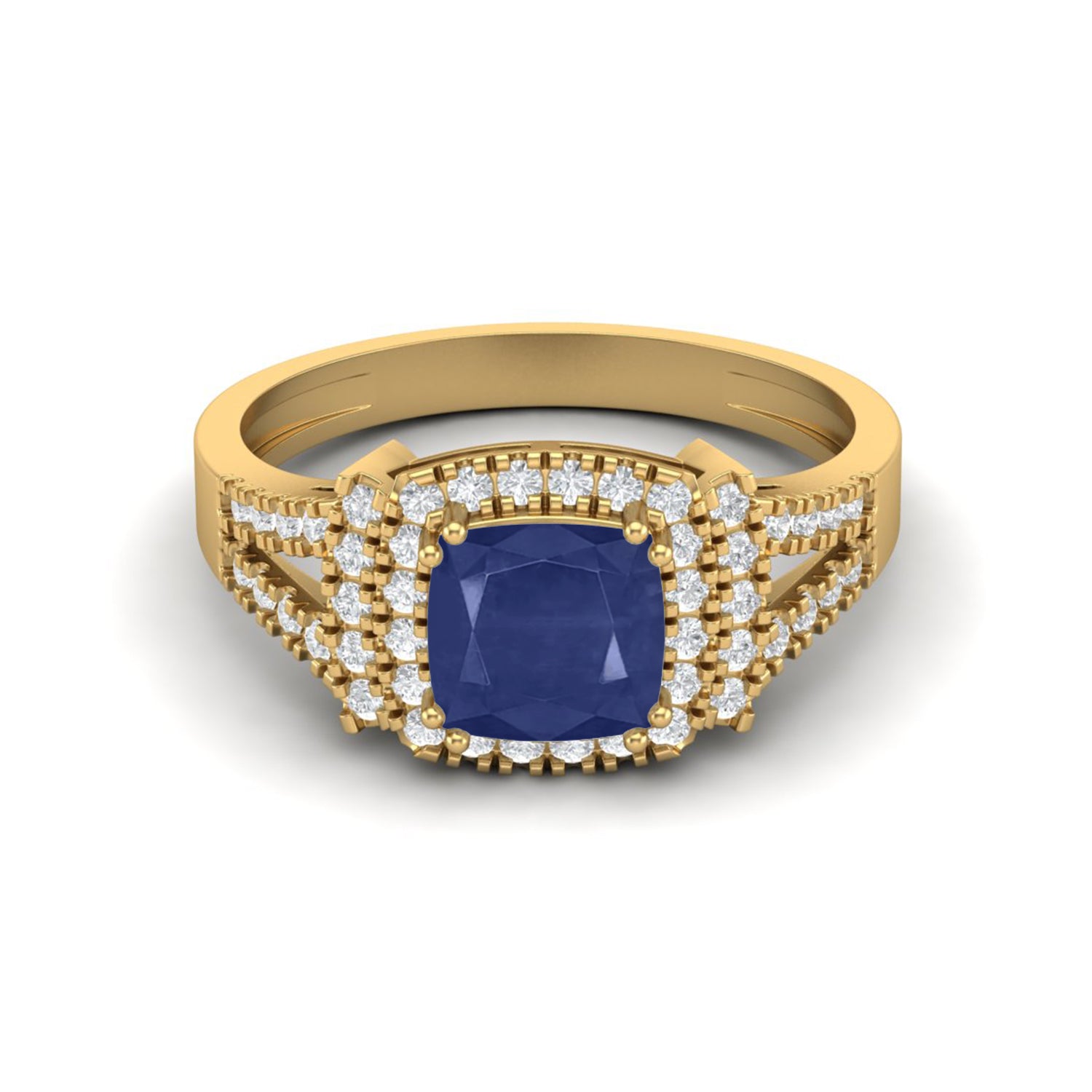 Blue Sapphire Double Halo Ring – Sterling Silver