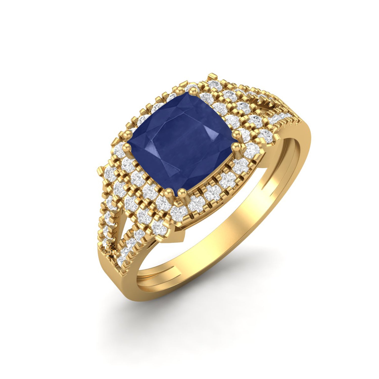 Blue Sapphire Double Halo Ring – Sterling Silver