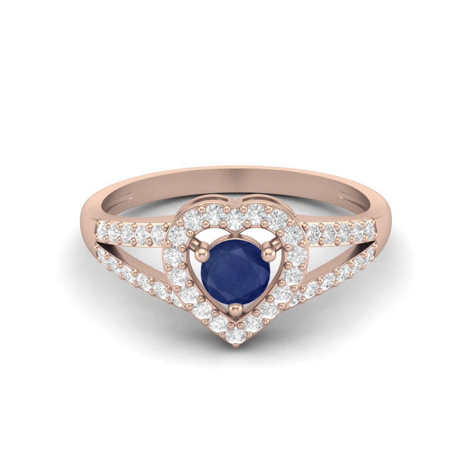 Blue Sapphire Heart Halo Ring – Sterling Silver