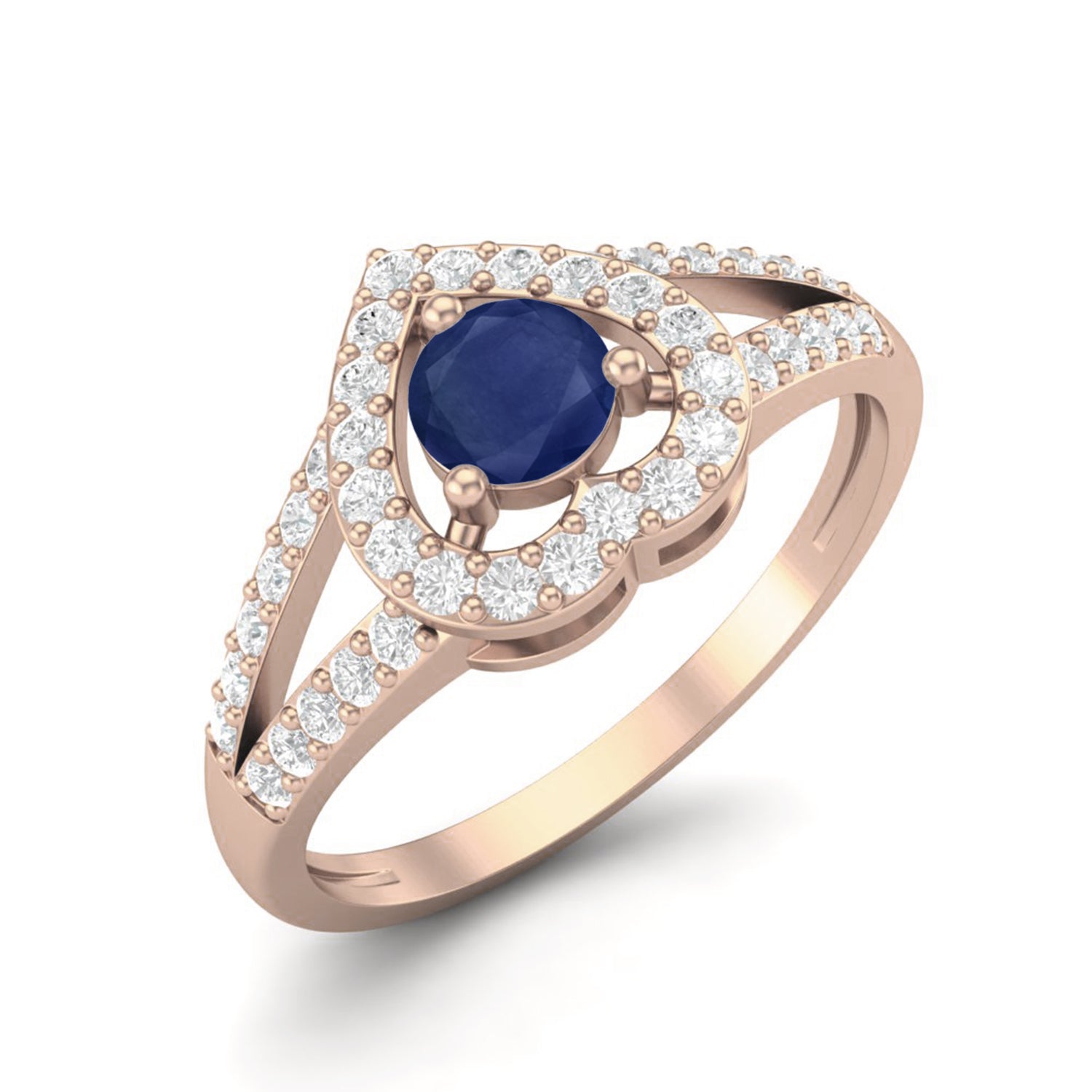 Blue Sapphire Heart Halo Ring – Sterling Silver