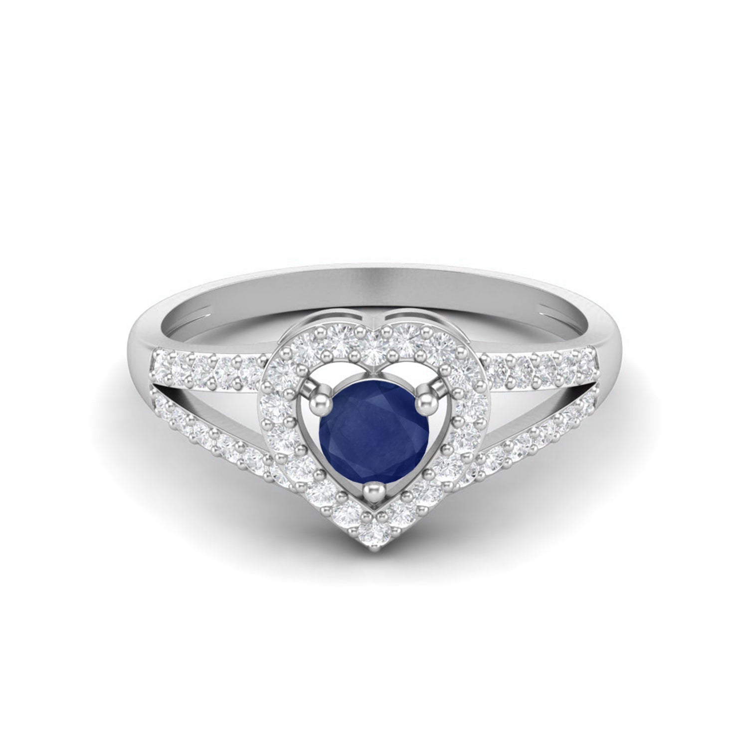 Blue Sapphire Heart Halo Ring – Sterling Silver