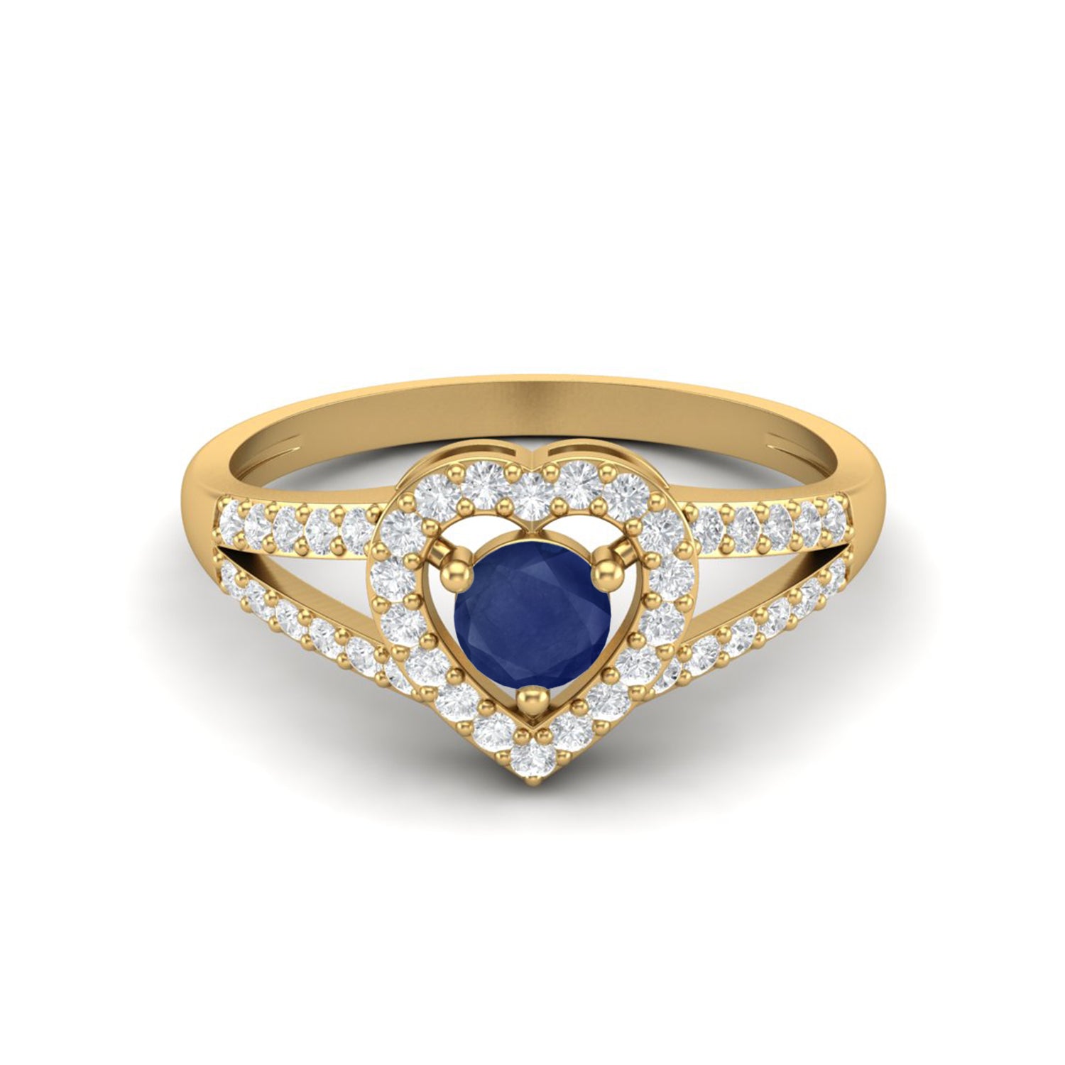 Blue Sapphire Heart Halo Ring – Sterling Silver