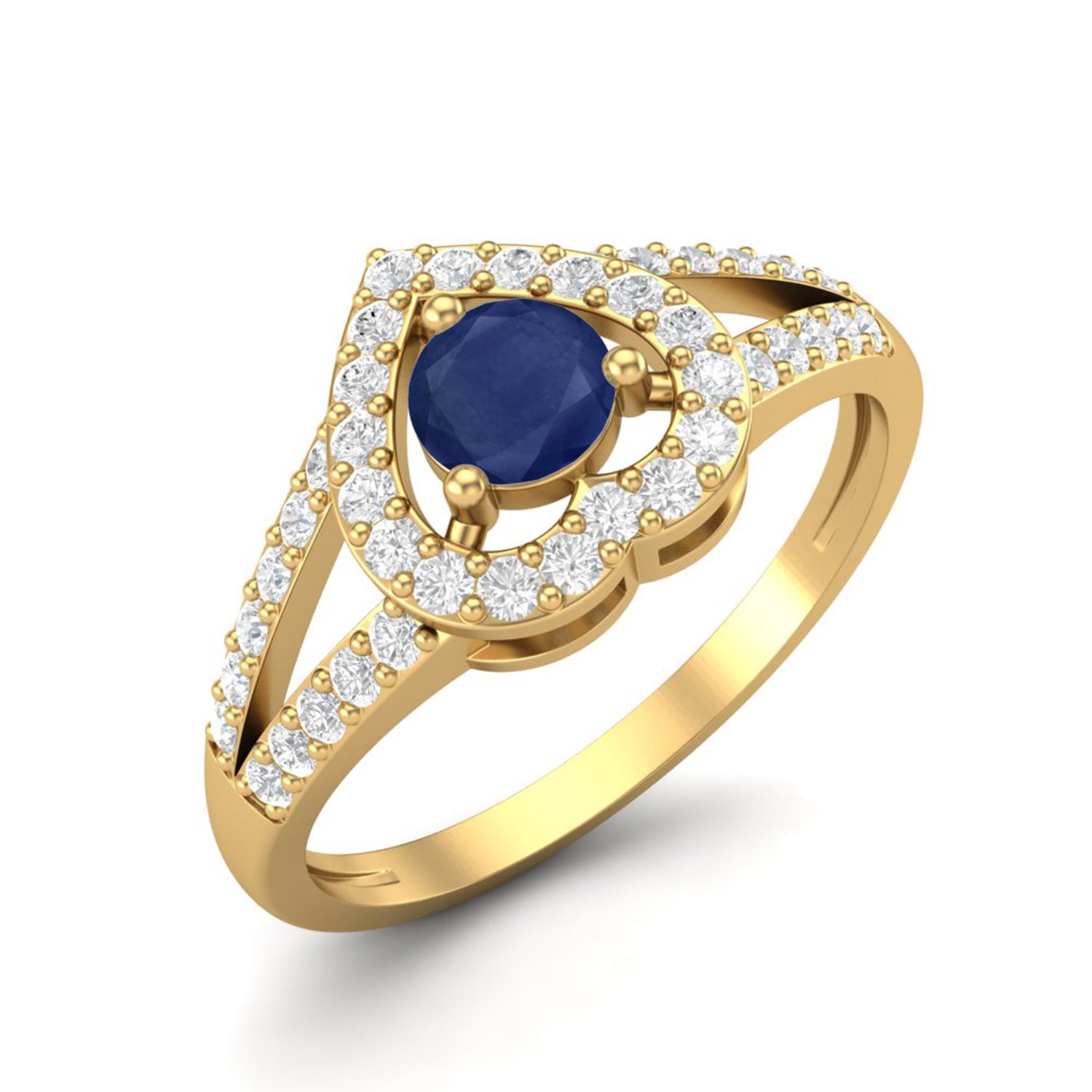 Blue Sapphire Heart Halo Ring – Sterling Silver