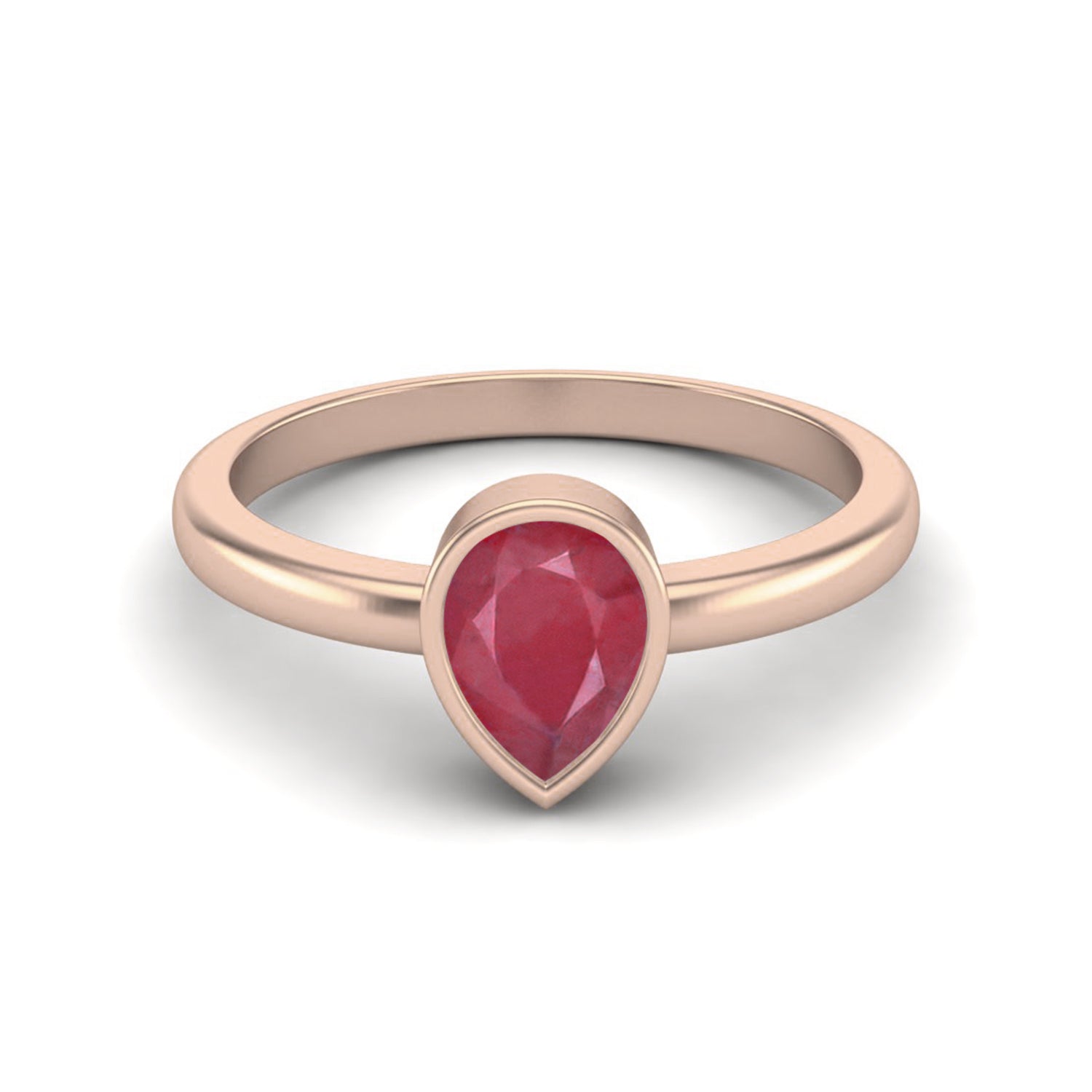 Ruby 0.75 Ct Pear Minimalist Bezel Solitaire Ring - 14k Yellow Gold