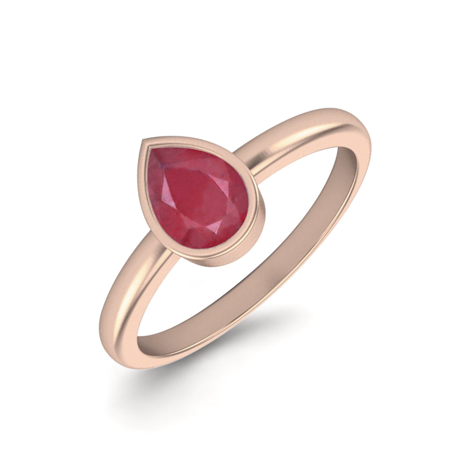 Ruby 0.75 Ct Pear Minimalist Bezel Solitaire Ring - 14k Yellow Gold