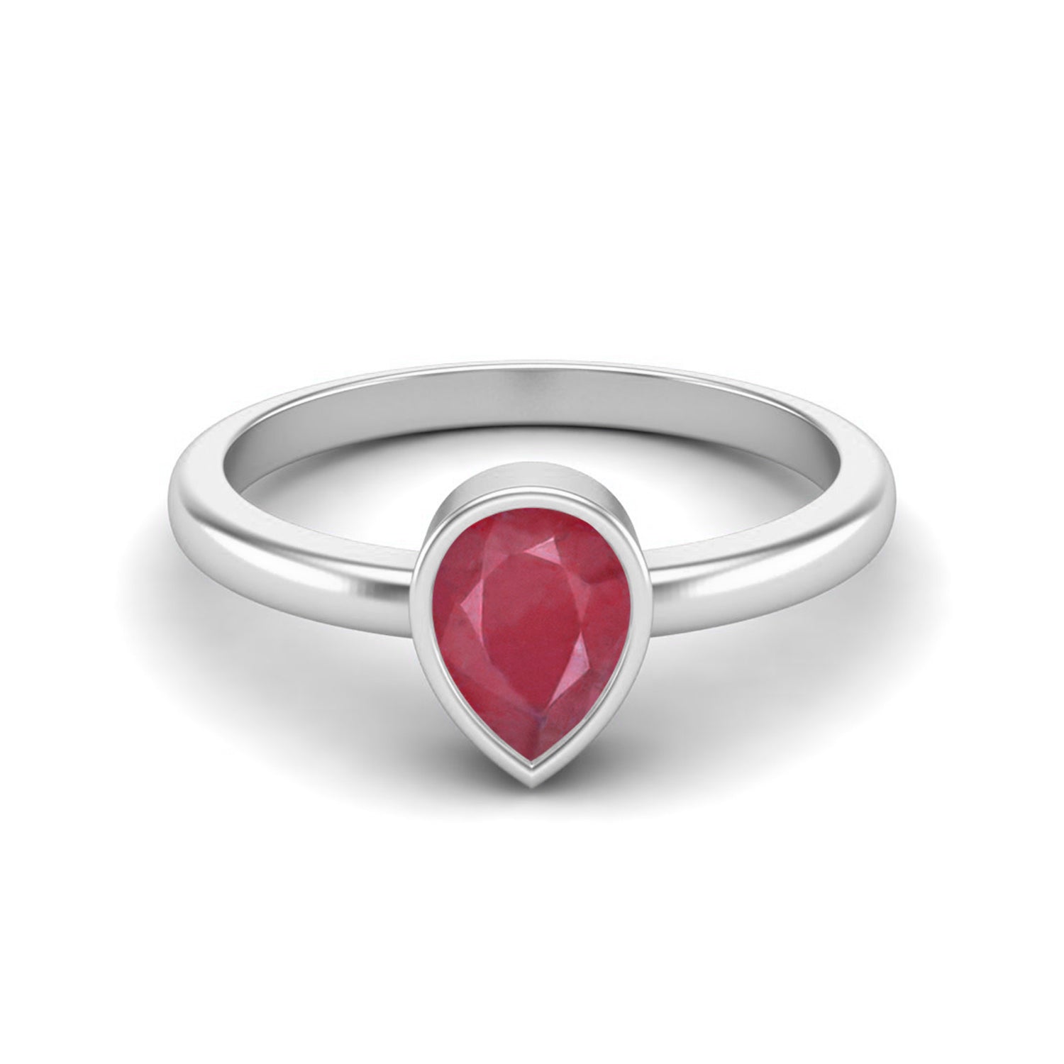 Ruby 0.75 Ct Pear Minimalist Bezel Solitaire Ring - 14k Yellow Gold