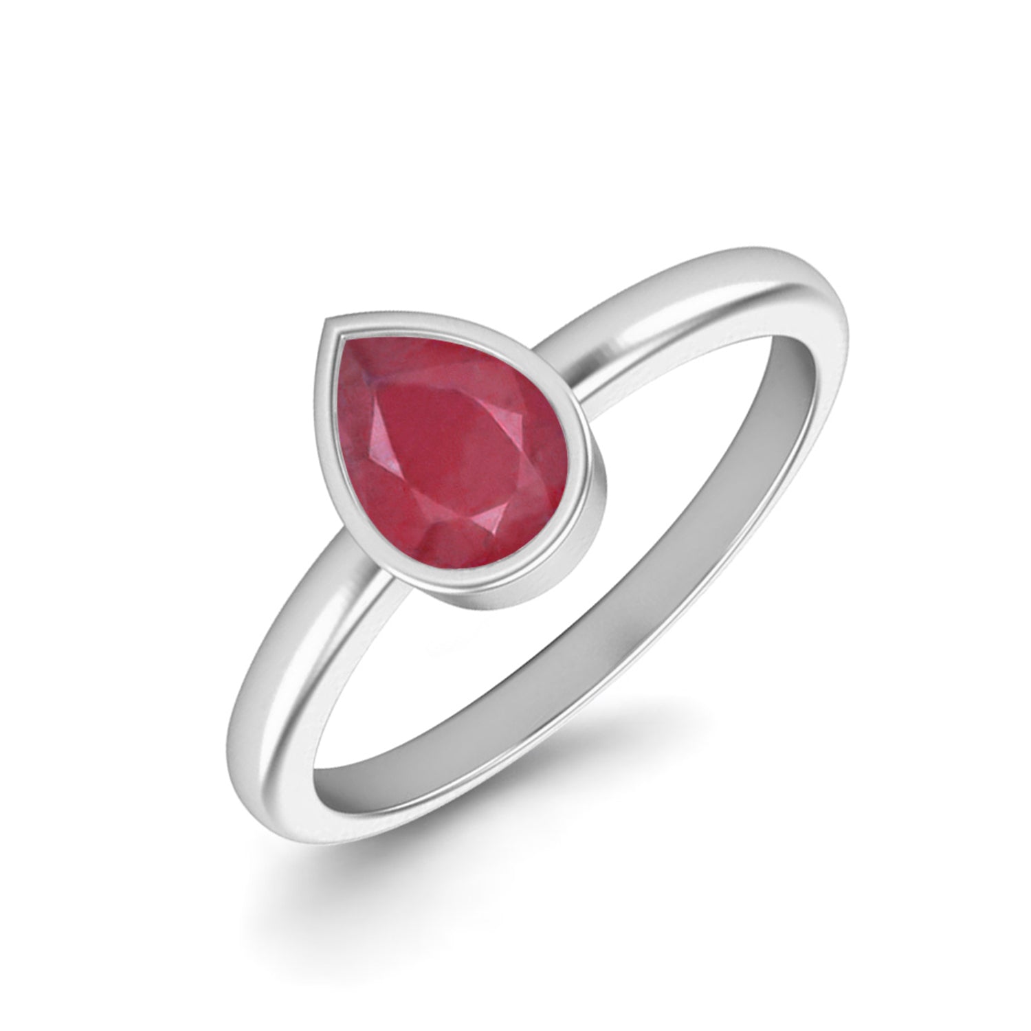Ruby 0.75 Ct Pear Minimalist Bezel Solitaire Ring - 14k Yellow Gold