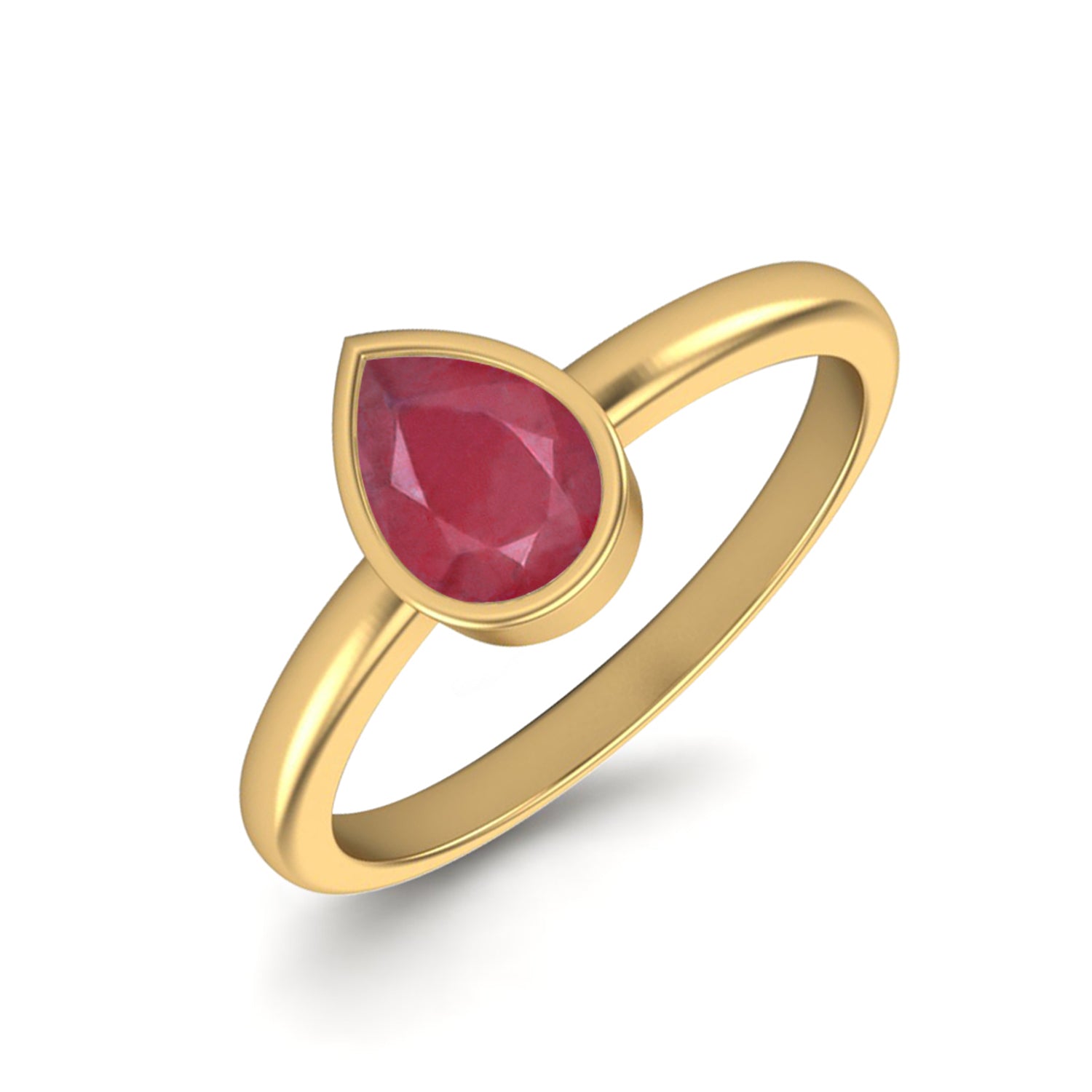 Ruby 0.75 Ct Pear Minimalist Bezel Solitaire Ring - 14k Yellow Gold