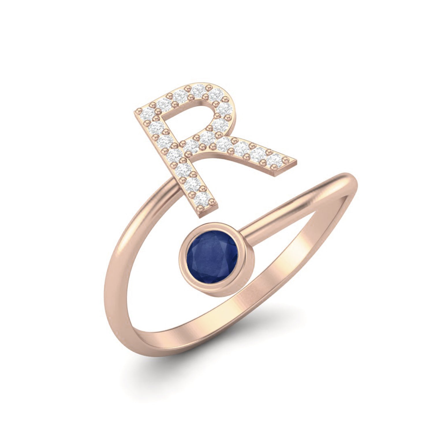 Blue Sapphire Initial "R" Ring – Sterling Silver