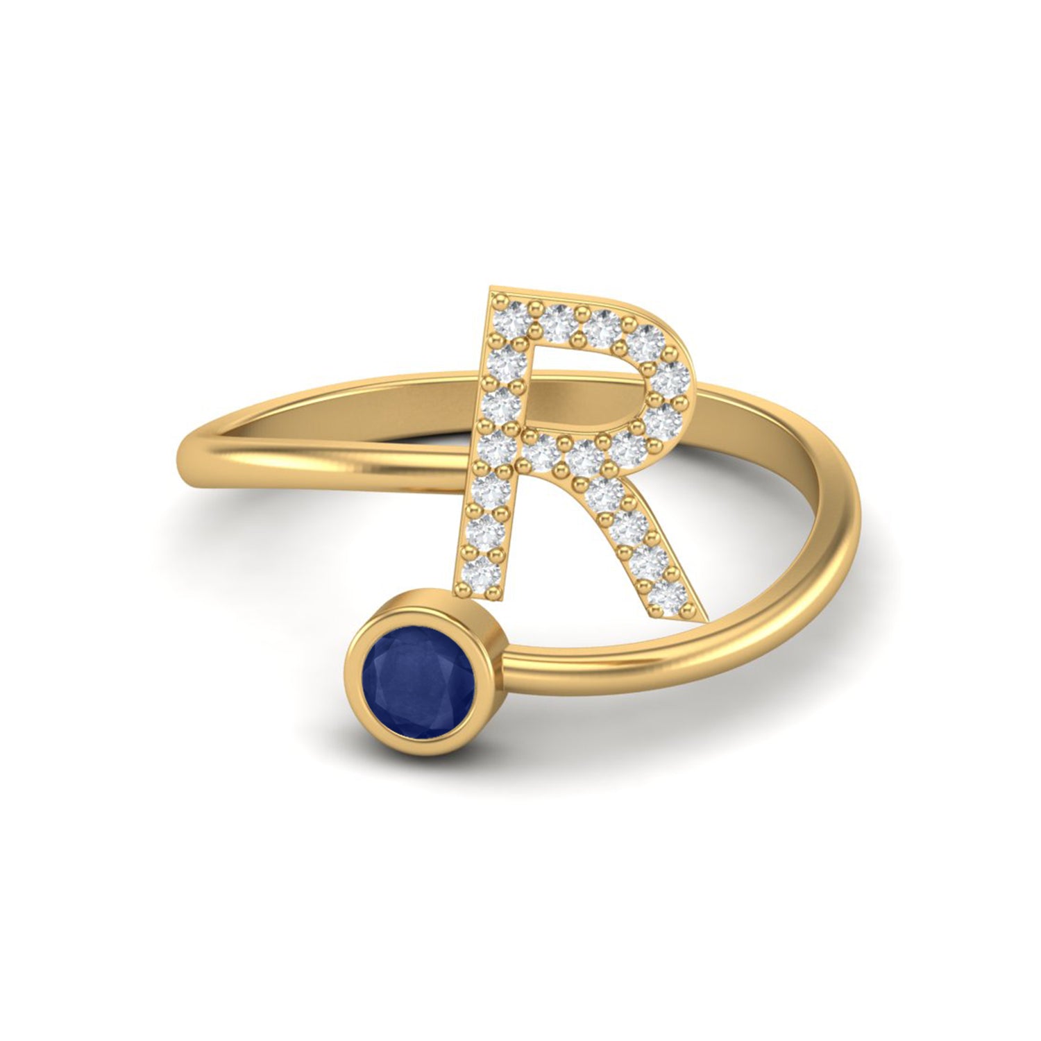 Blue Sapphire Initial "R" Ring – Sterling Silver