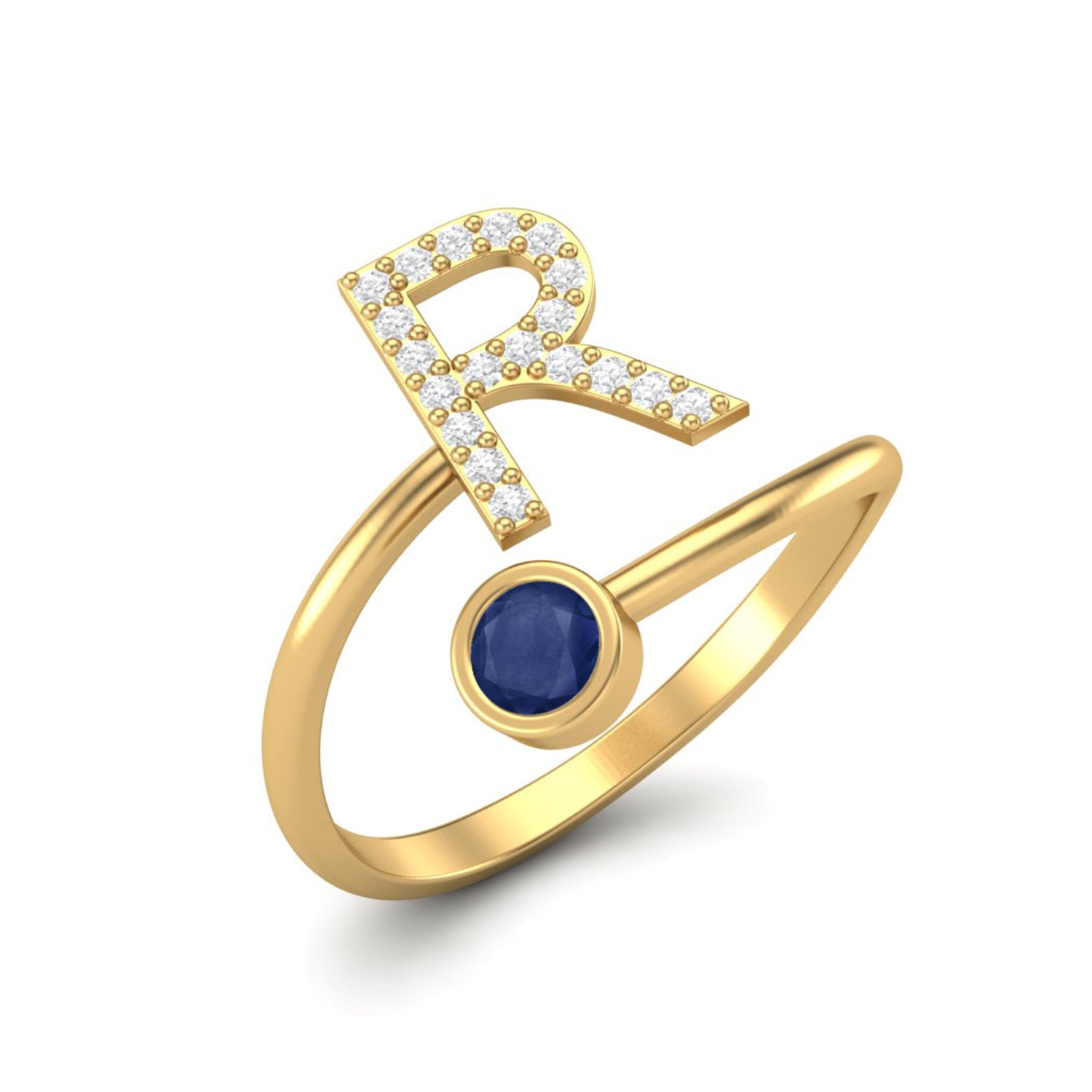 Blue Sapphire Initial "R" Ring – Sterling Silver