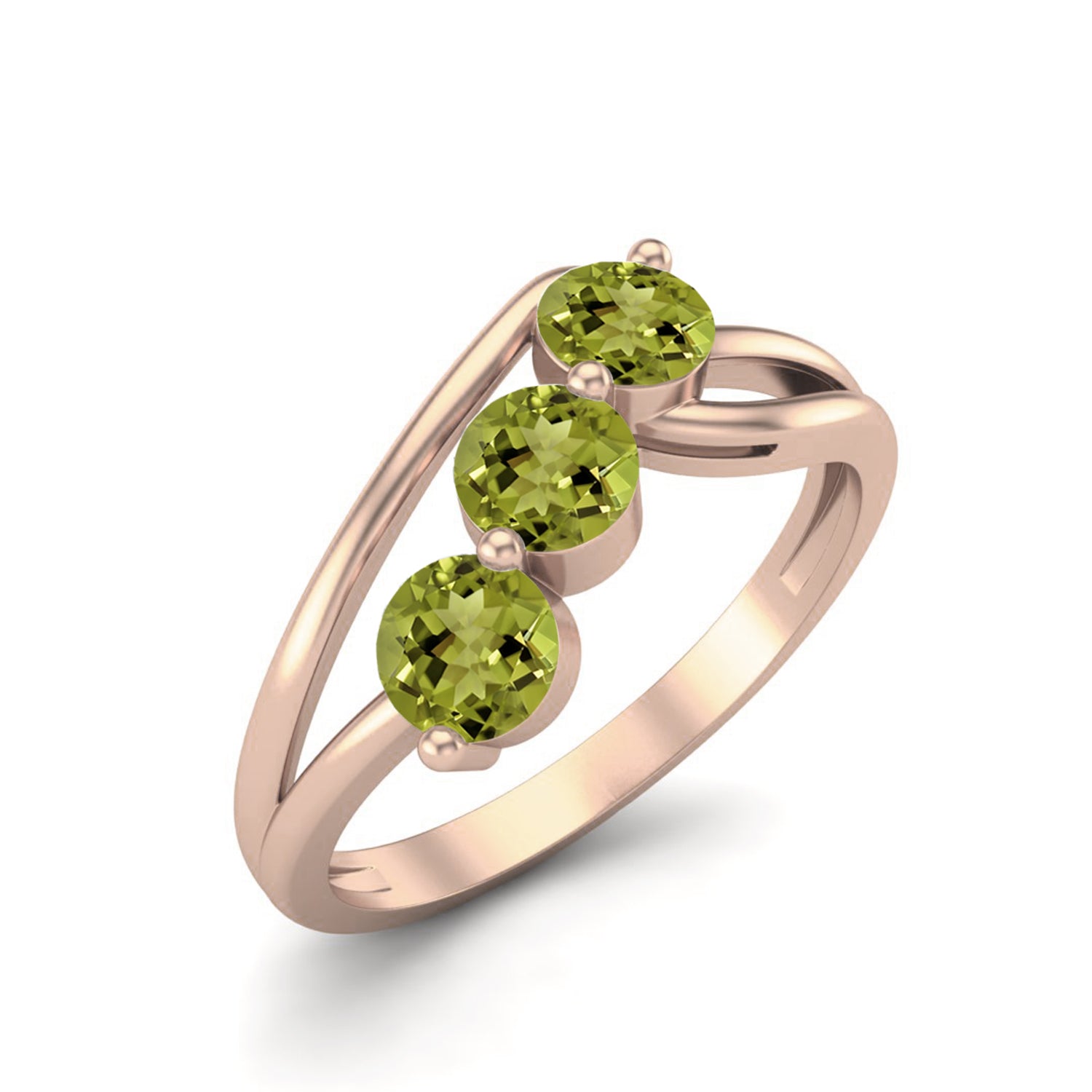 Peridot Triple Stone Bypass Band Design Ring – Sterling Silver