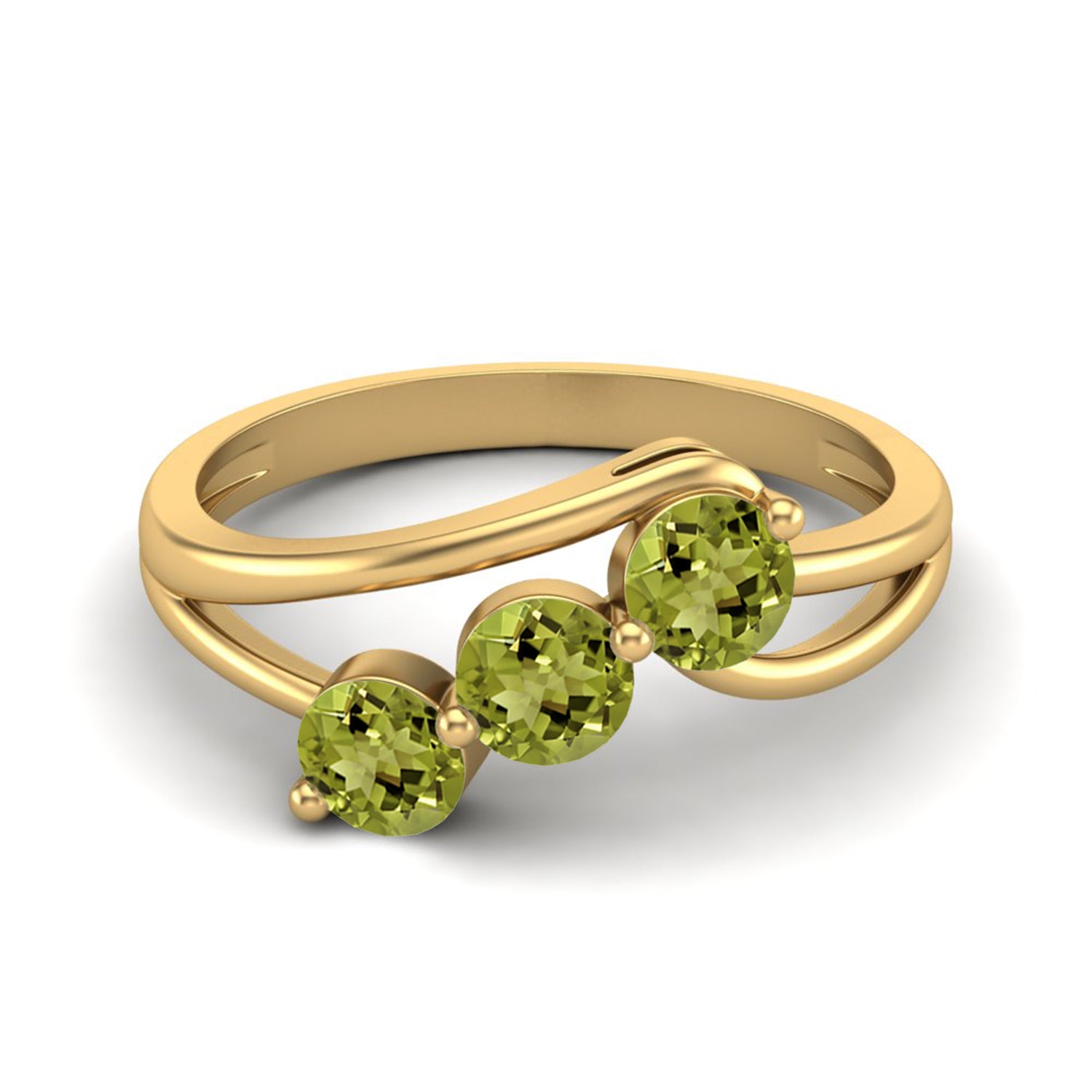 Peridot Triple Stone Bypass Band Design Ring – Sterling Silver