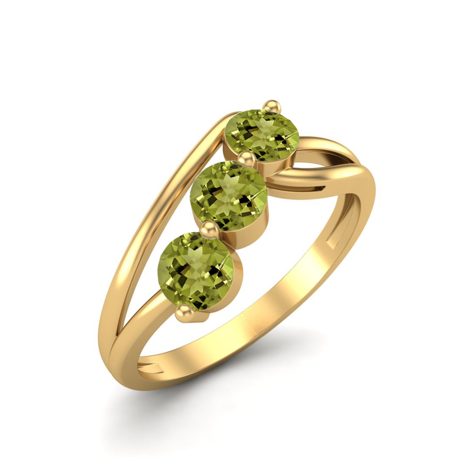 Peridot Triple Stone Bypass Band Design Ring – Sterling Silver