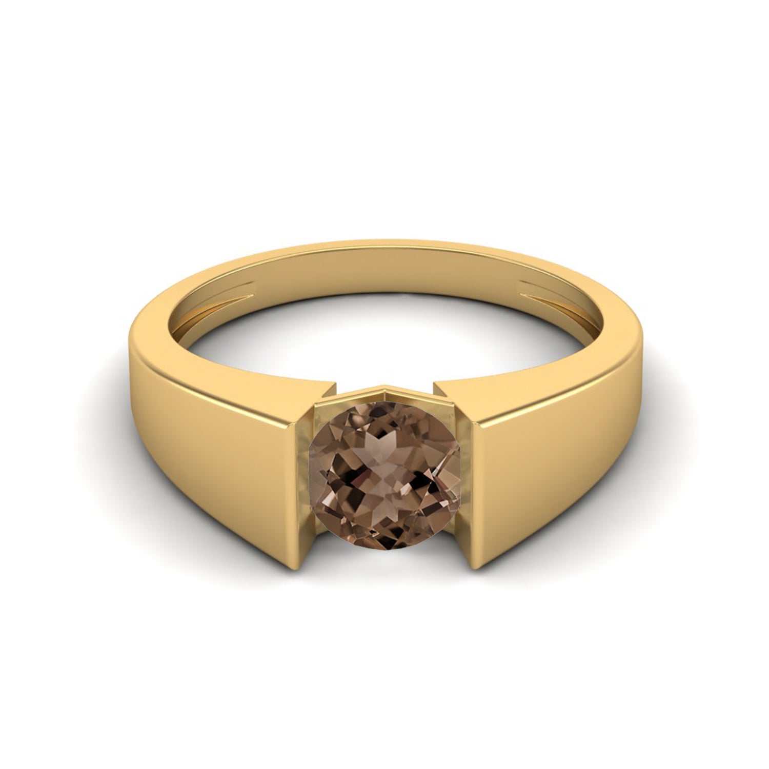 Smoky Quartz 0.75 Ct Round Modern Bezel Set Ring - 14K Yellow Gold