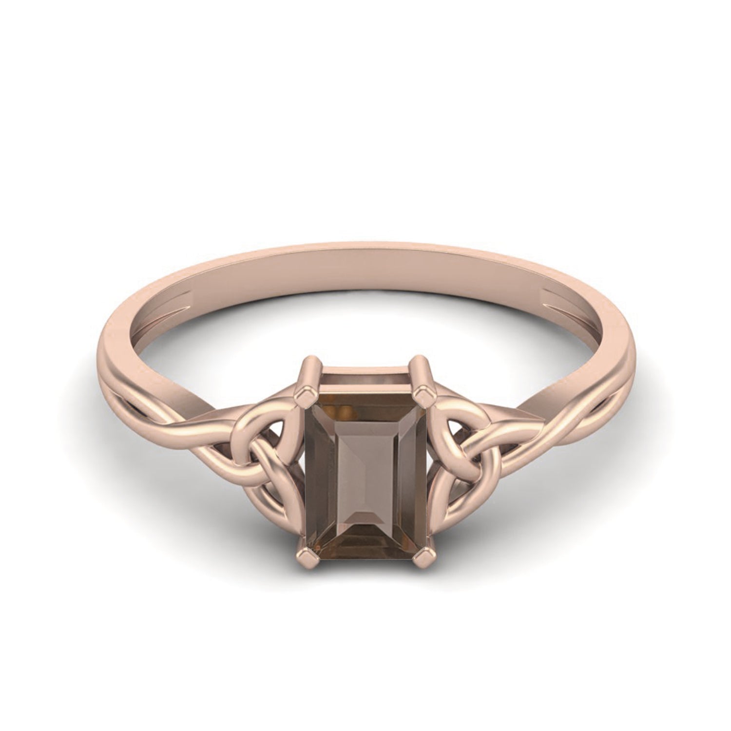 0.50 Ct Octagon Smoky Quartz Celtic Knot Ring - 14K Yellow Gold