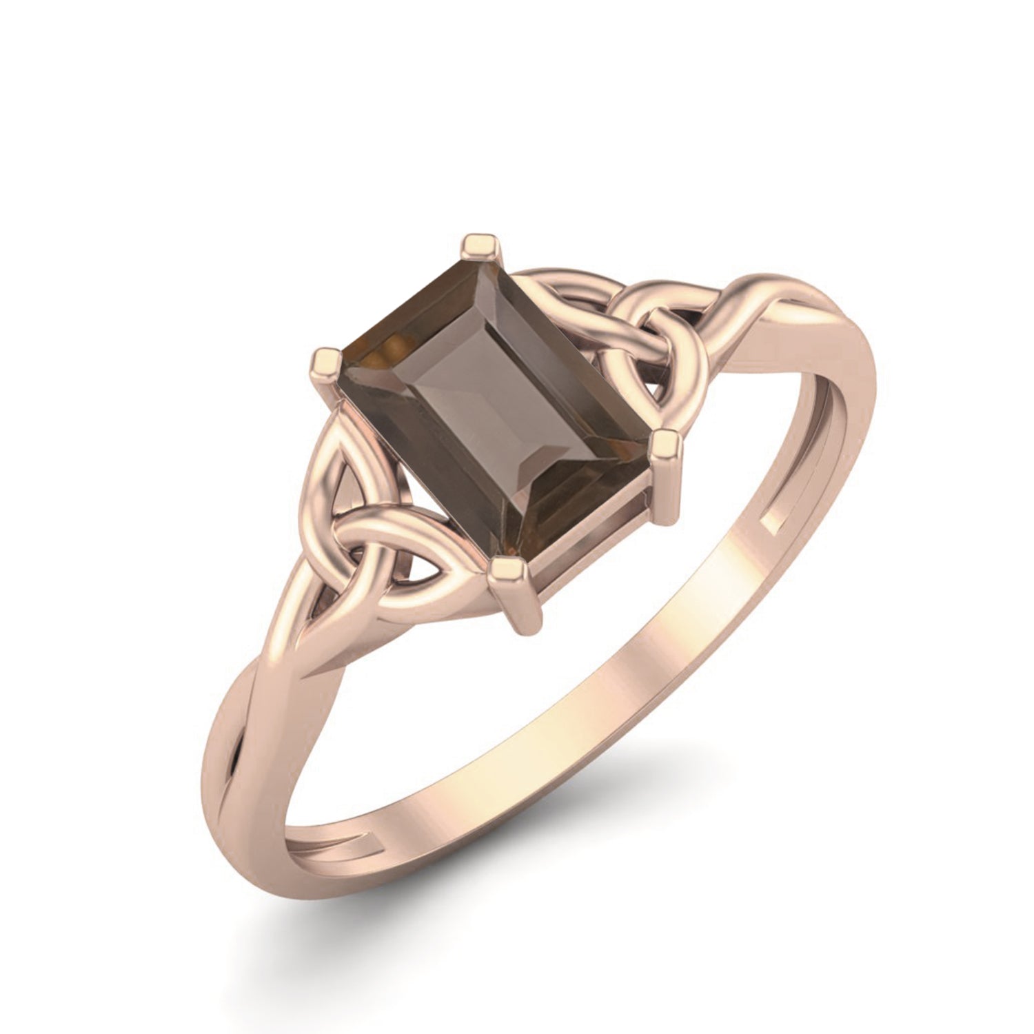 0.50 Ct Octagon Smoky Quartz Celtic Knot Ring - 14K Yellow Gold