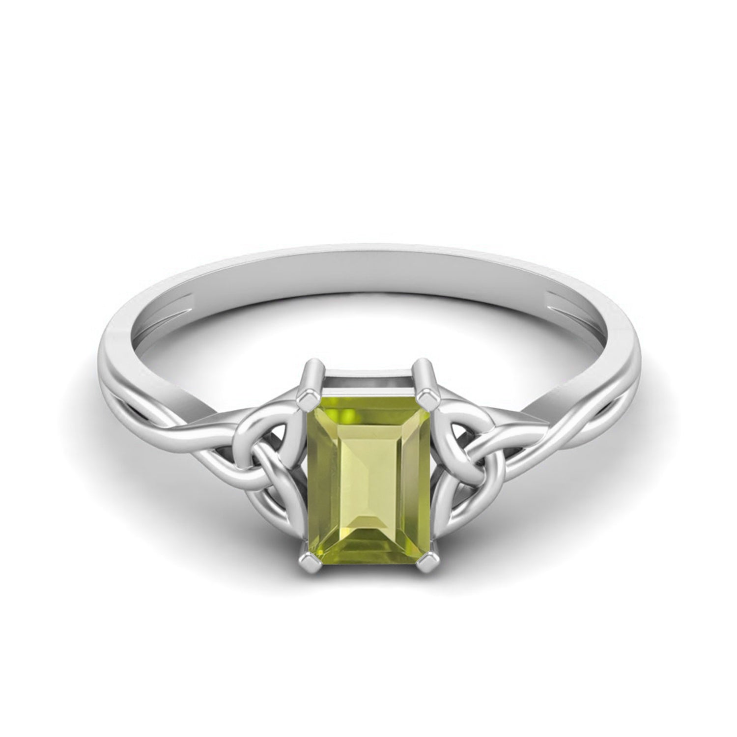 Anello con nodo celtico in peridoto – Argento Sterling