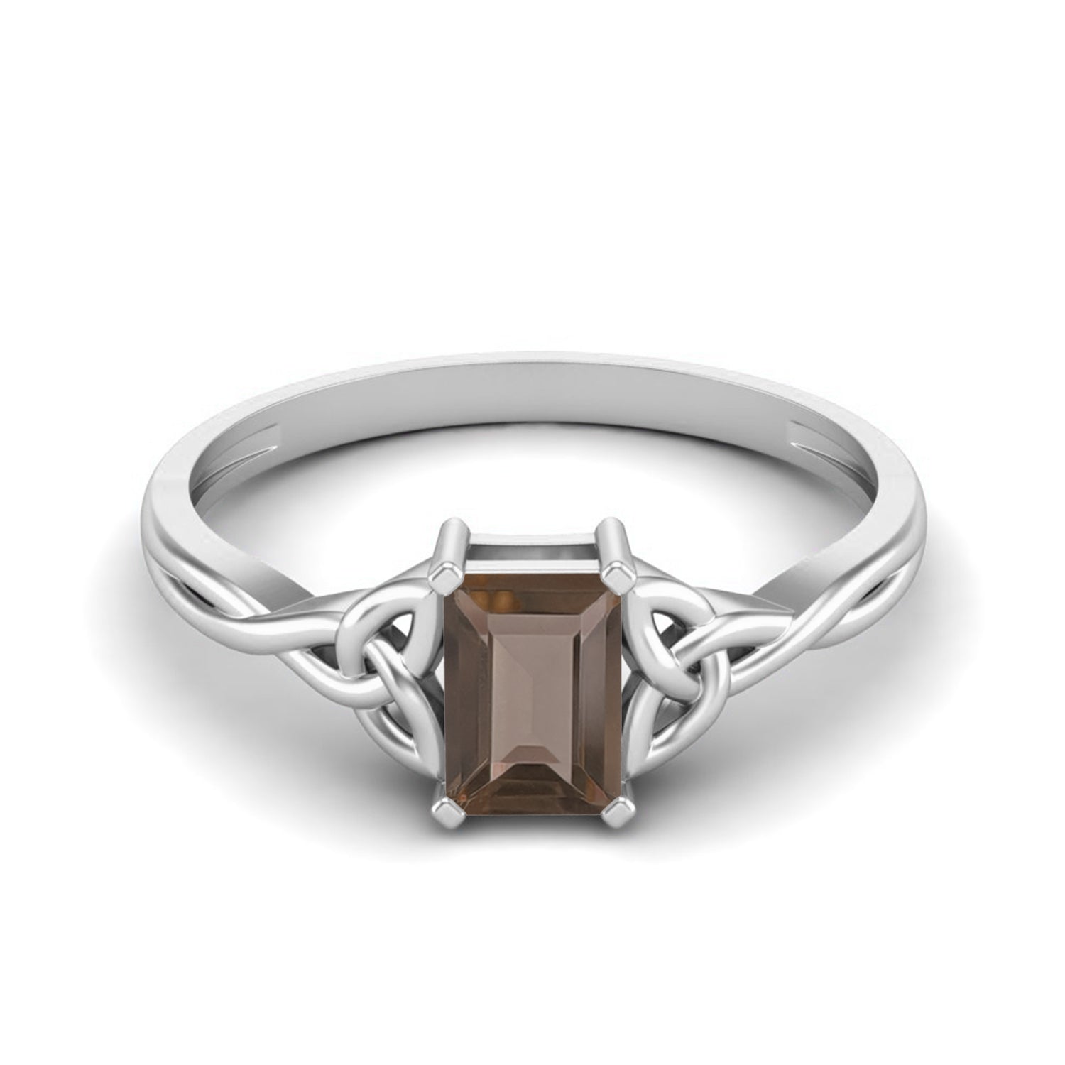 0.50 Ct Octagon Smoky Quartz Celtic Knot Ring - 14K Yellow Gold
