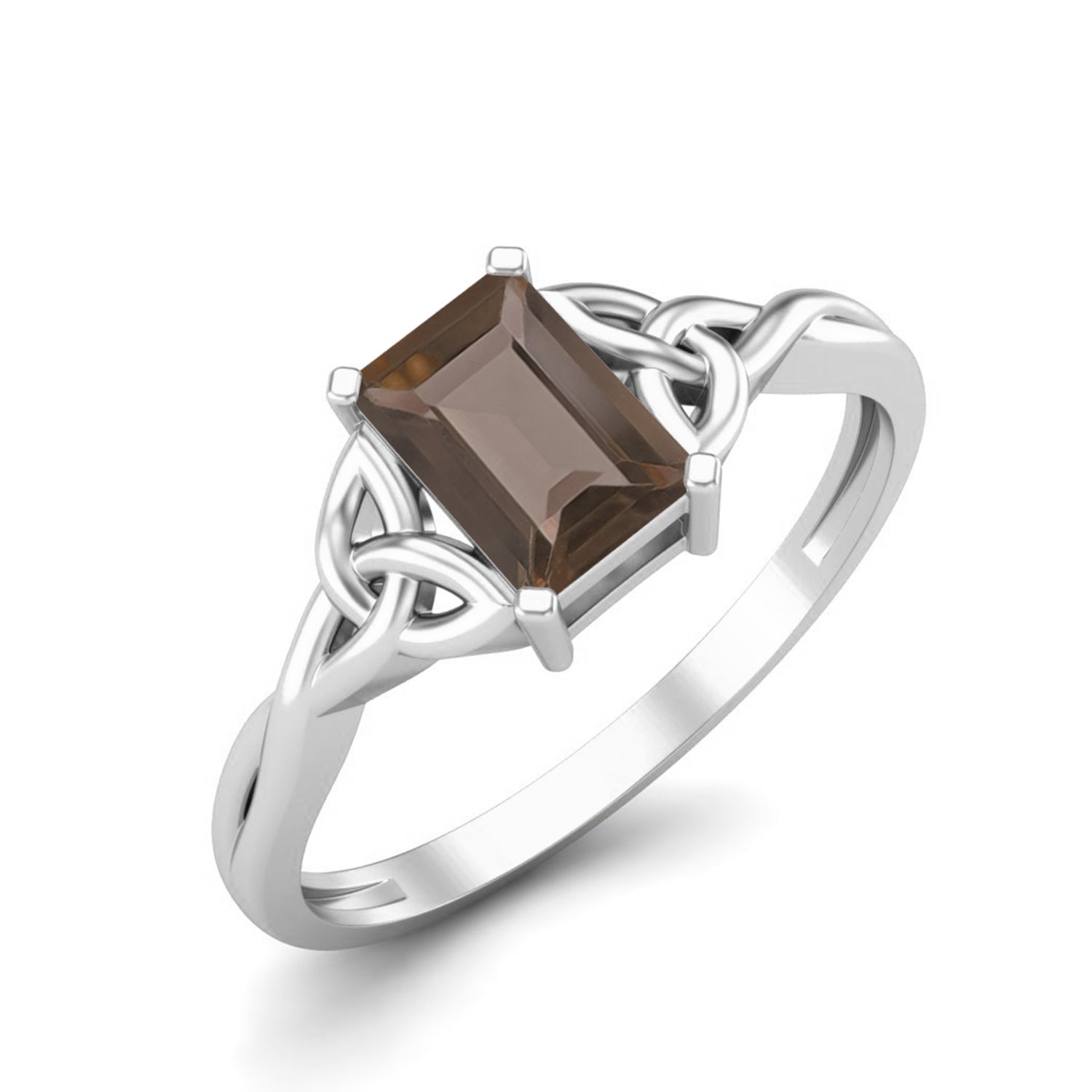 0.50 Ct Octagon Smoky Quartz Celtic Knot Ring - 14K Yellow Gold