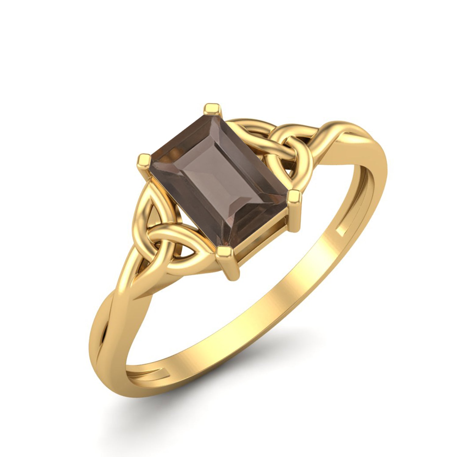 0.50 Ct Octagon Smoky Quartz Celtic Knot Ring - 14K Yellow Gold