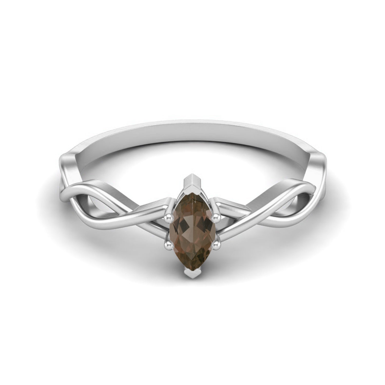 Smoky Quartz 0.30 Ct Marquise Celtic Inspired Ring – 14K Yellow Gold