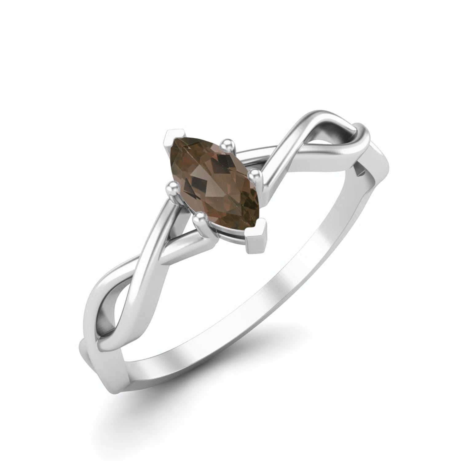 Smoky Quartz 0.30 Ct Marquise Celtic Inspired Ring – 14K Yellow Gold