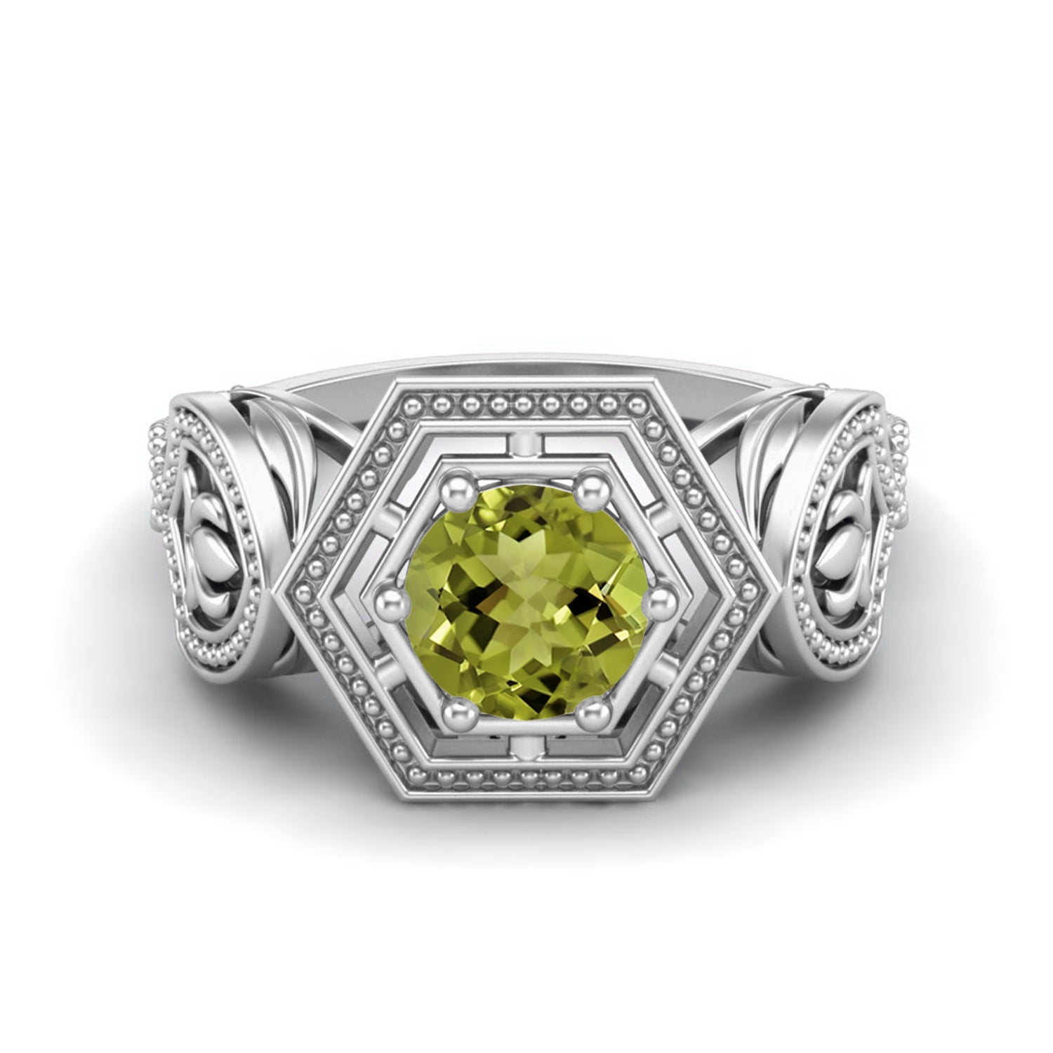 Peridot Hexagonal Frame Celtic Ring – Sterling Silver