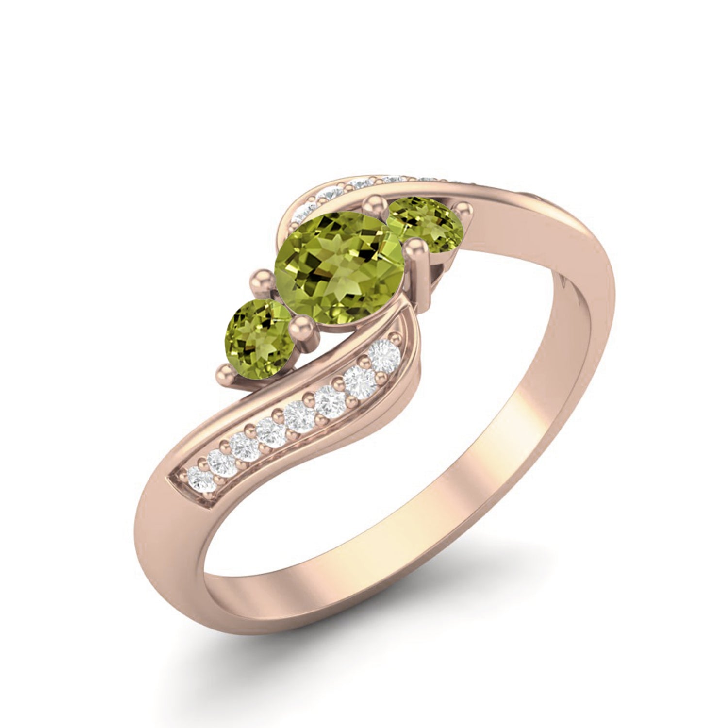 Anello con tre pietre preziose in stile onda di peridoto – Argento sterling