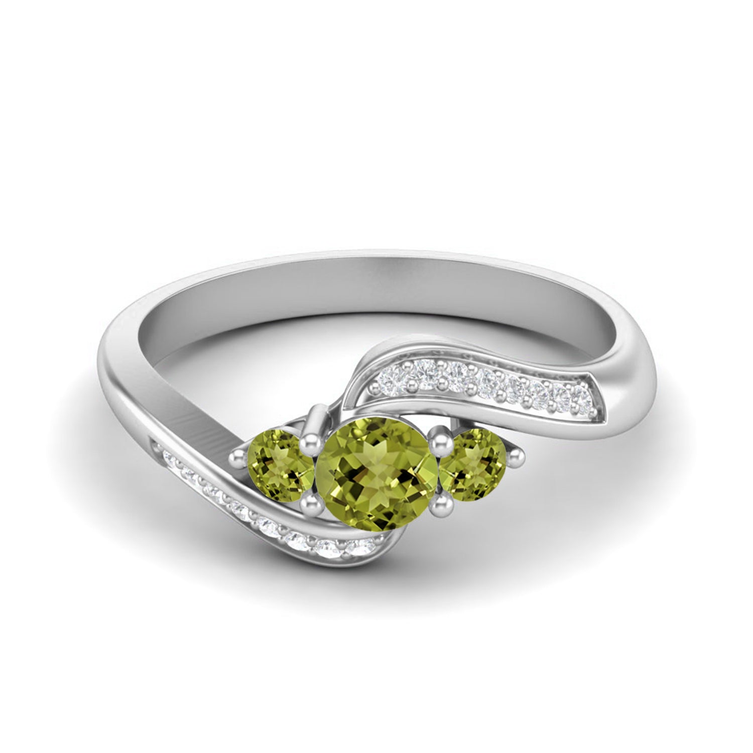 Peridot Wave Style Trio Gemstone Ring – Sterling Silver