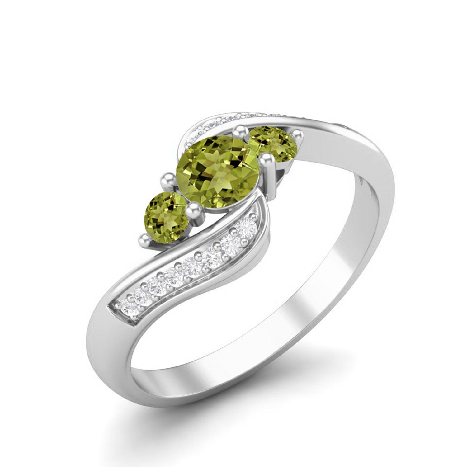 Anello con tre pietre preziose in stile onda di peridoto – Argento sterling