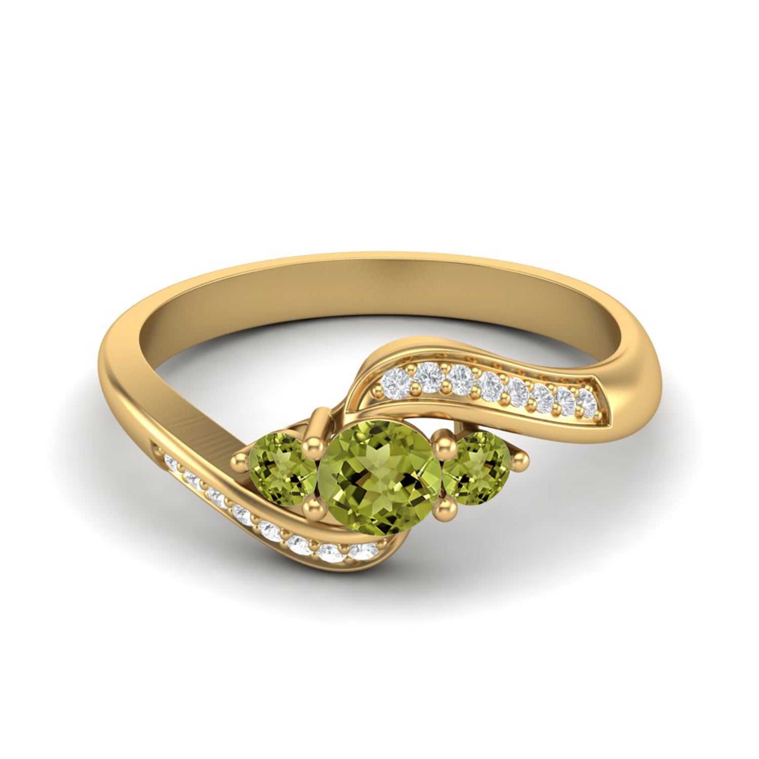 Anello con tre pietre preziose in stile onda di peridoto – Argento sterling