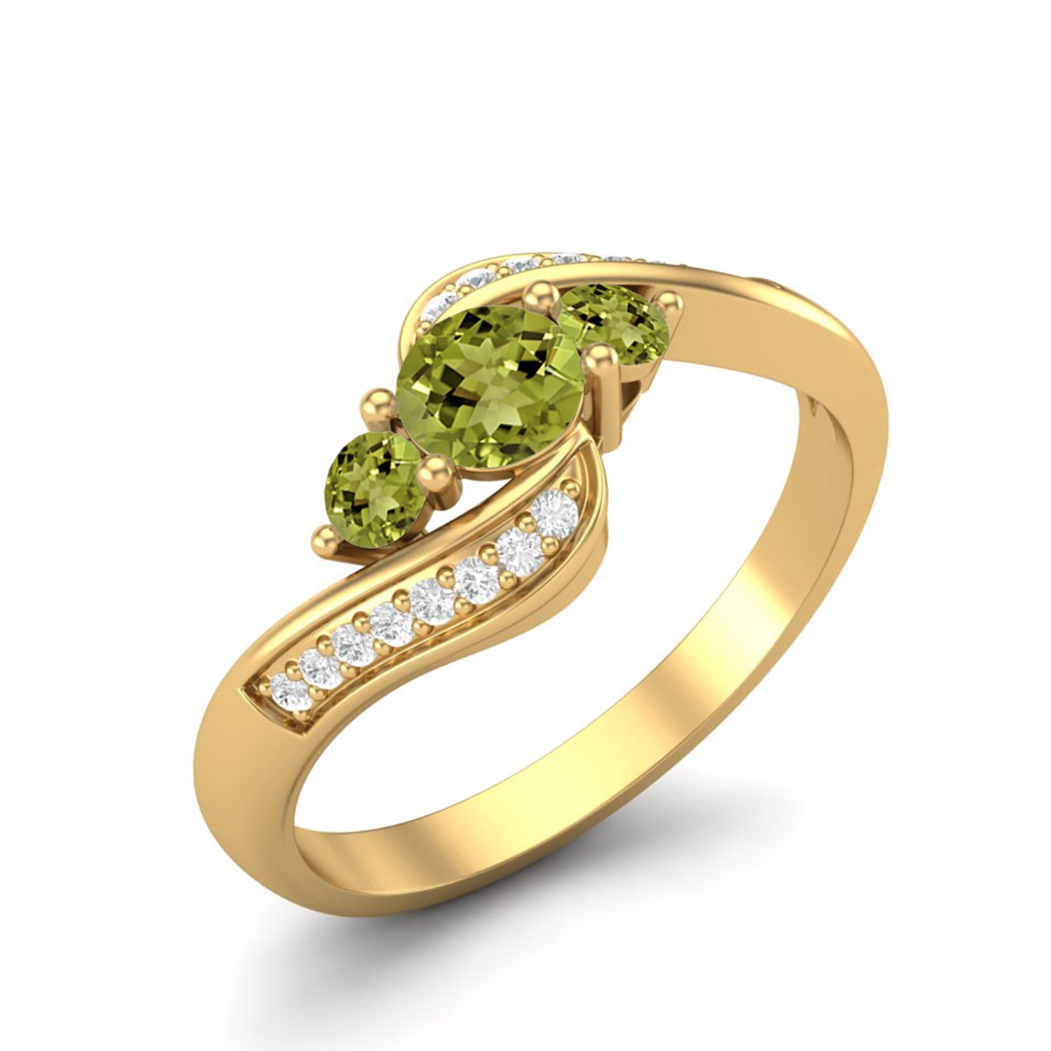 Anello con tre pietre preziose in stile onda di peridoto – Argento sterling