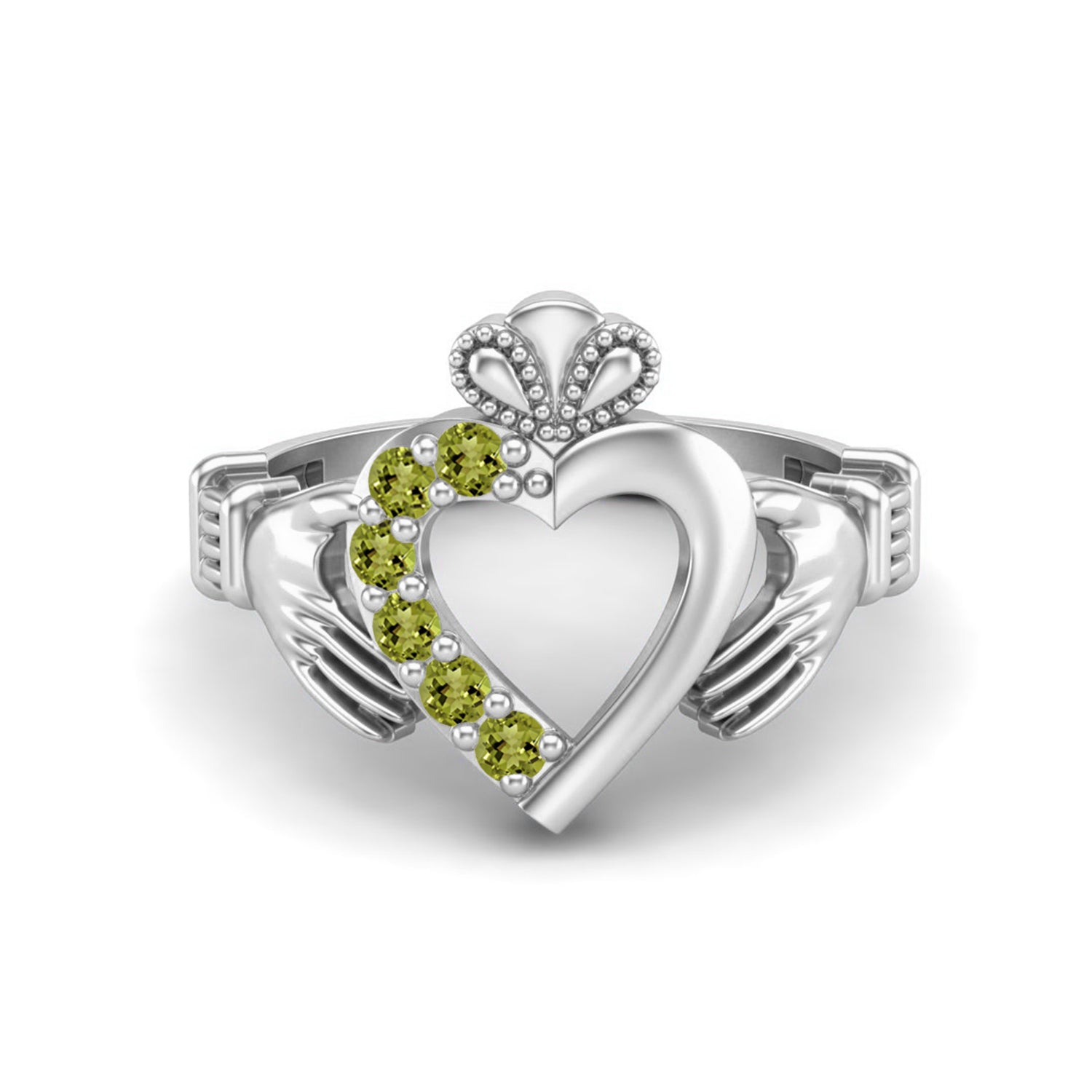 Peridot Irish Claddagh Heart Design Ring – Sterling Silver