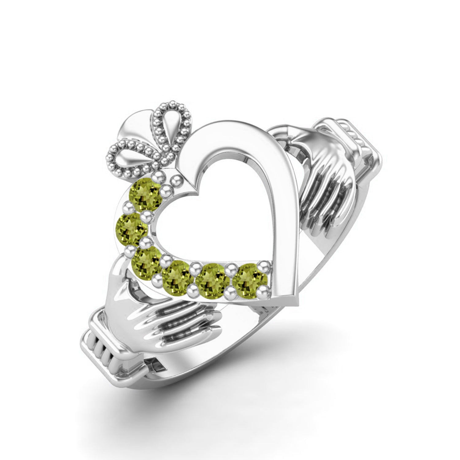 Peridot Irish Claddagh Heart Design Ring – Sterling Silver